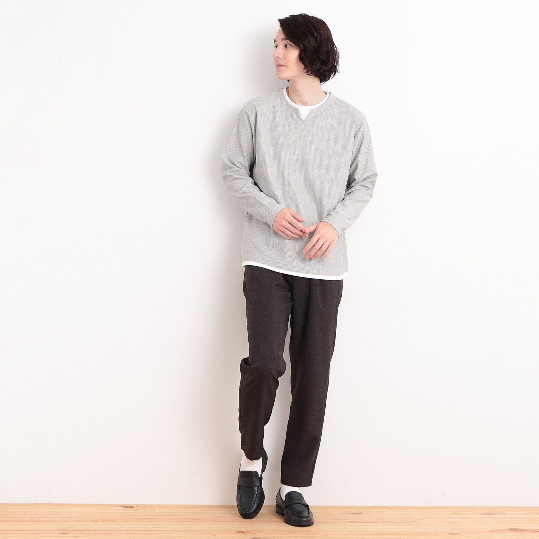 THE SHOP TK「バスケット編みキーネックTシャツ」|Tシャツ・カットソー|