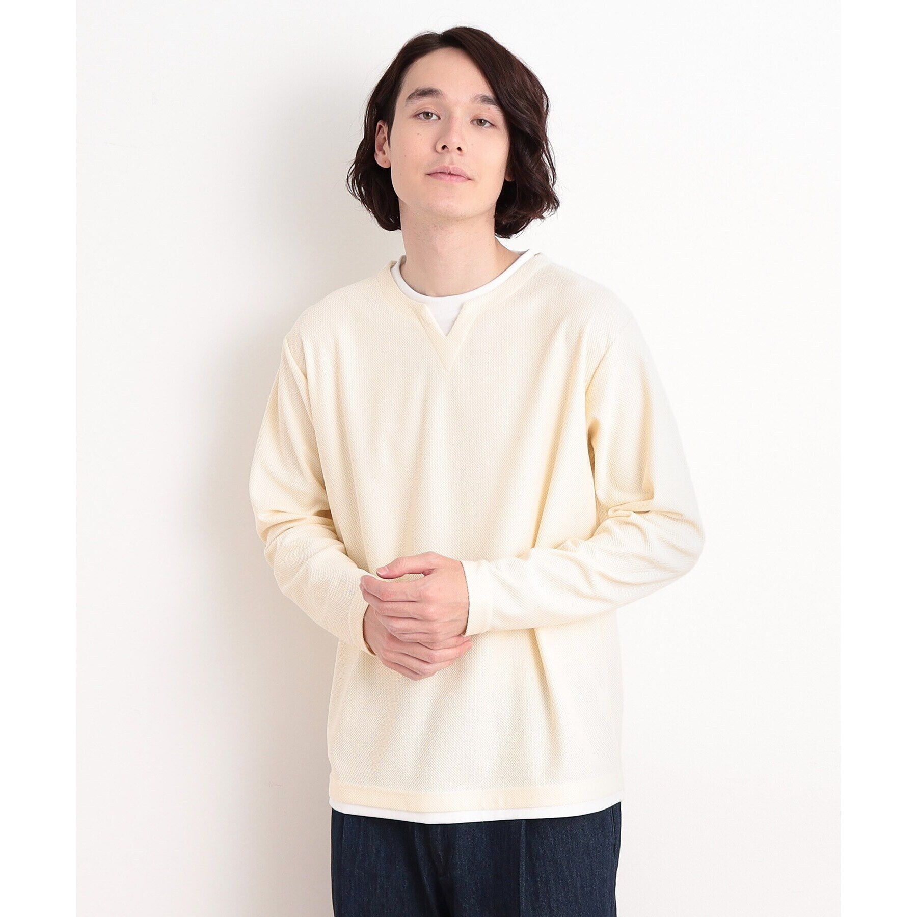 THE SHOP TK「バスケット編みキーネックTシャツ」|Tシャツ・カットソー|