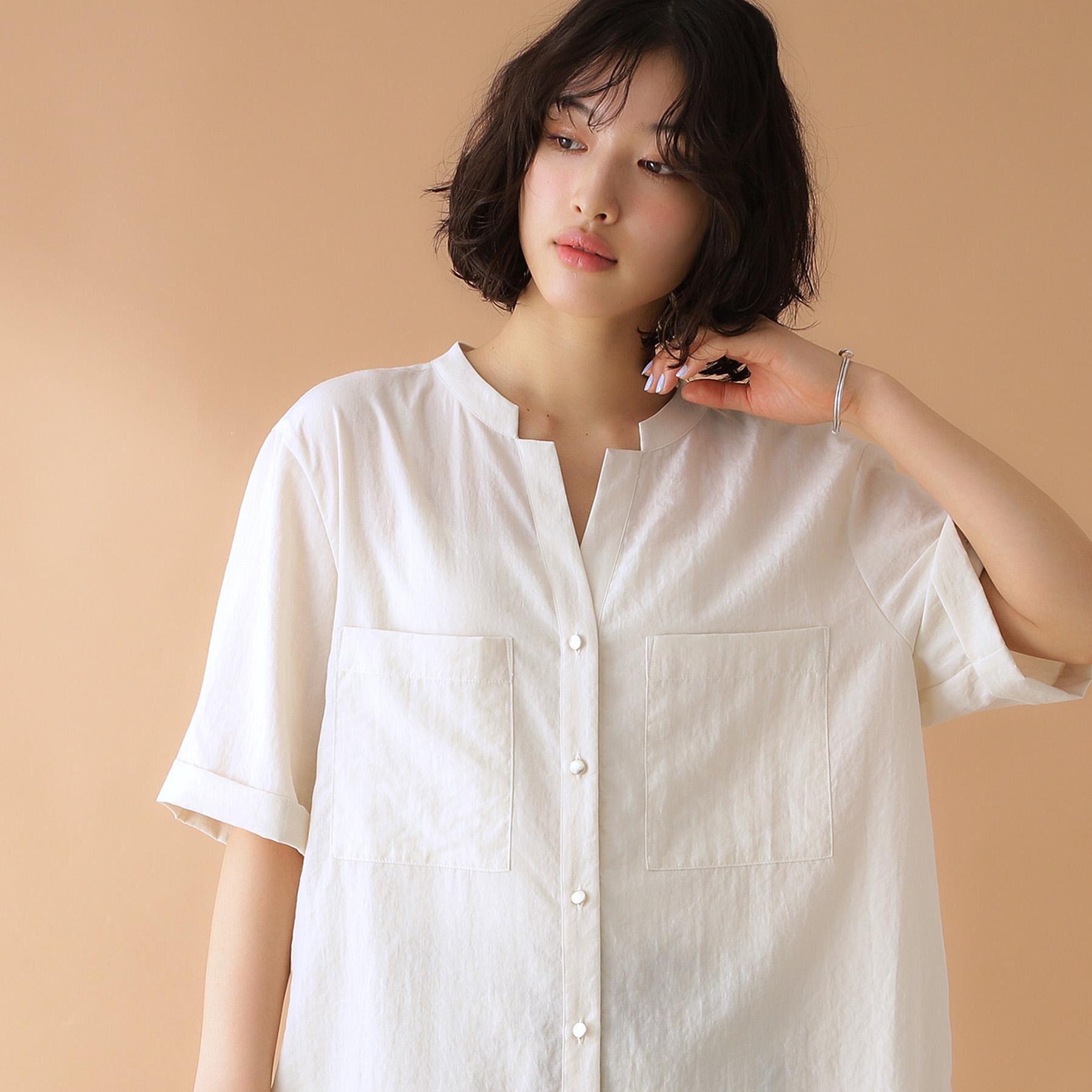 THE SHOP TK「ダブルポケット5分袖シャツ【体型カバー/洗濯機OK】」|シャツ・ブラウス|