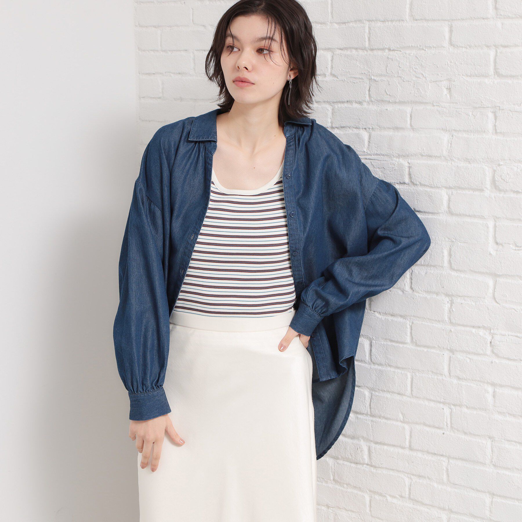 THE SHOP TK「【後ろ姿もサマになる】バックシャーリングシャツ」|シャツ・ブラウス|ネイビー(094)