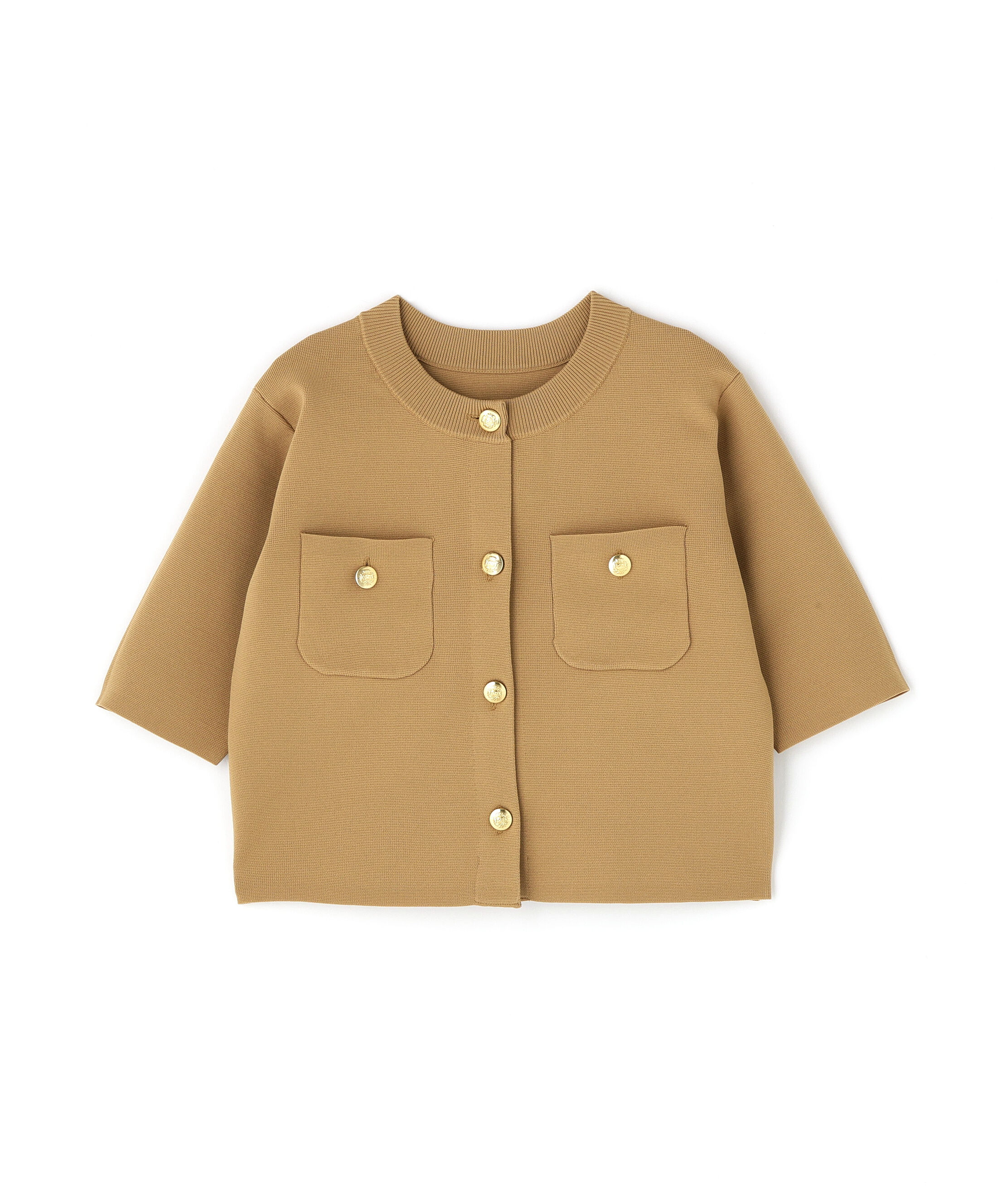  「エンブレムボタンニットジャケット半袖」|ニット・セーター|