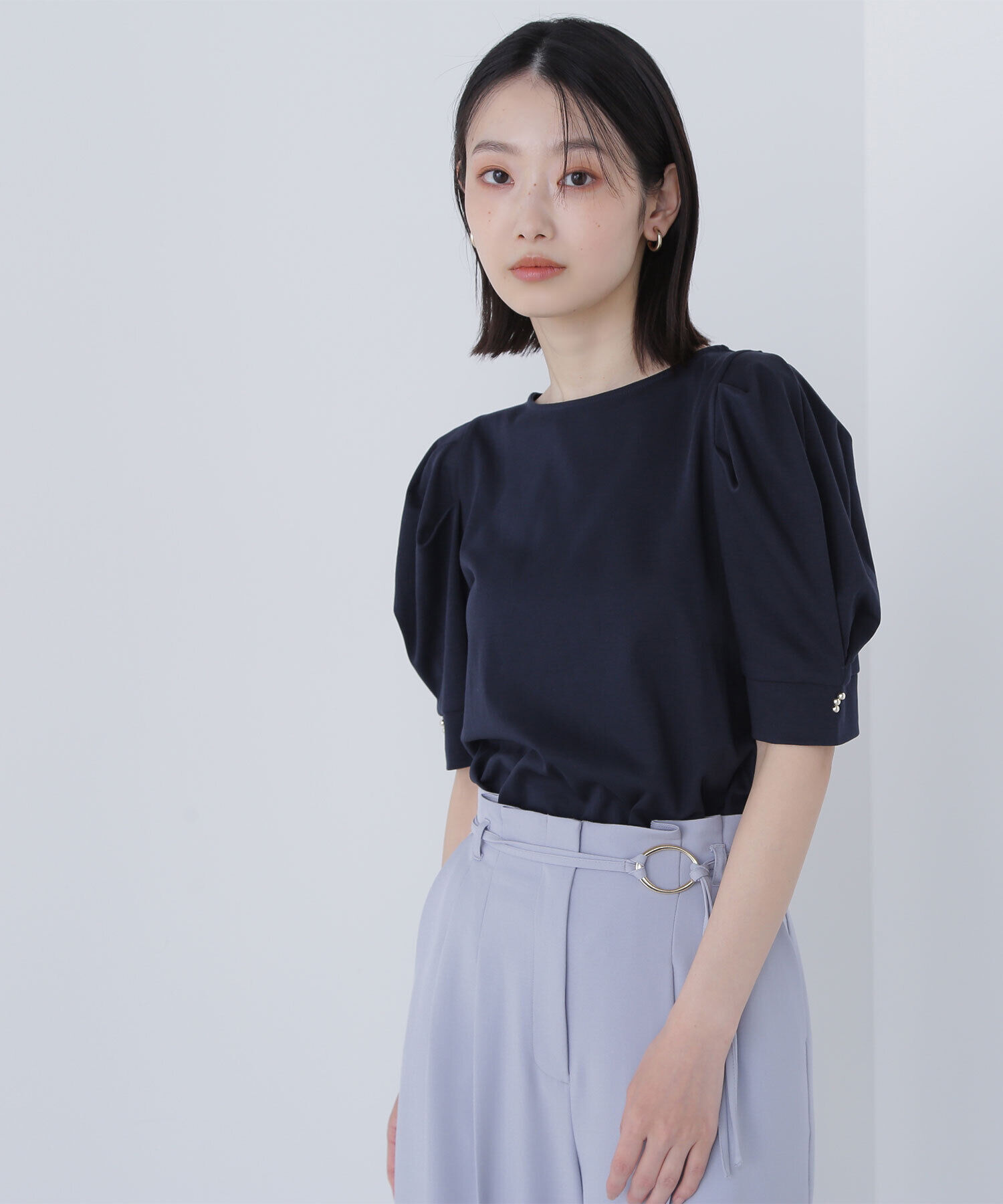  「パフスリーブカットソー」|Tシャツ・カットソー|ネイビー