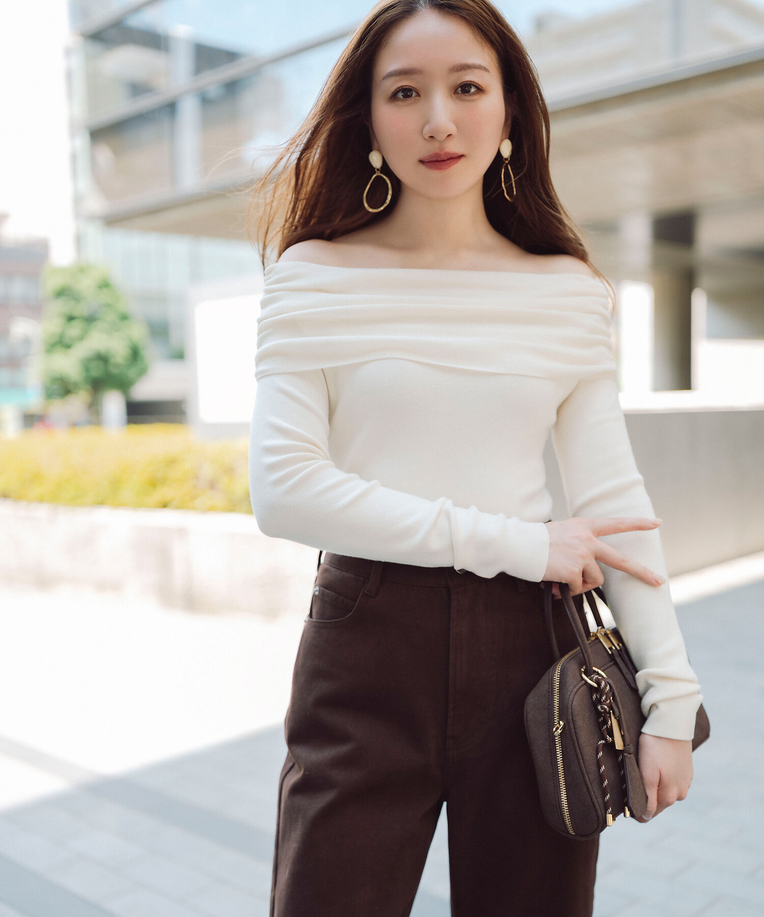  「オフショルコンパクトニット」|ニット・セーター|オフホワイト1