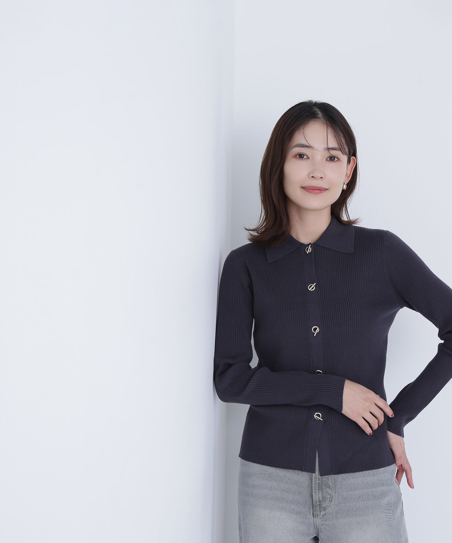  「ハトメボタンポロカラーニット」|ニット・セーター|