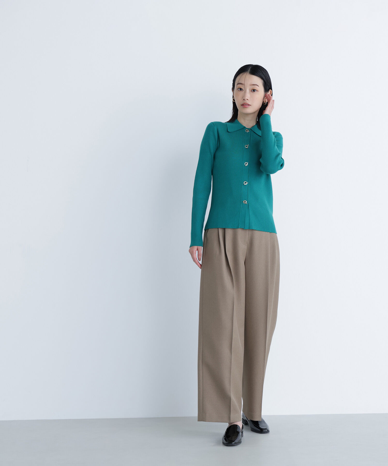  「ハトメボタンポロカラーニット」|ニット・セーター|