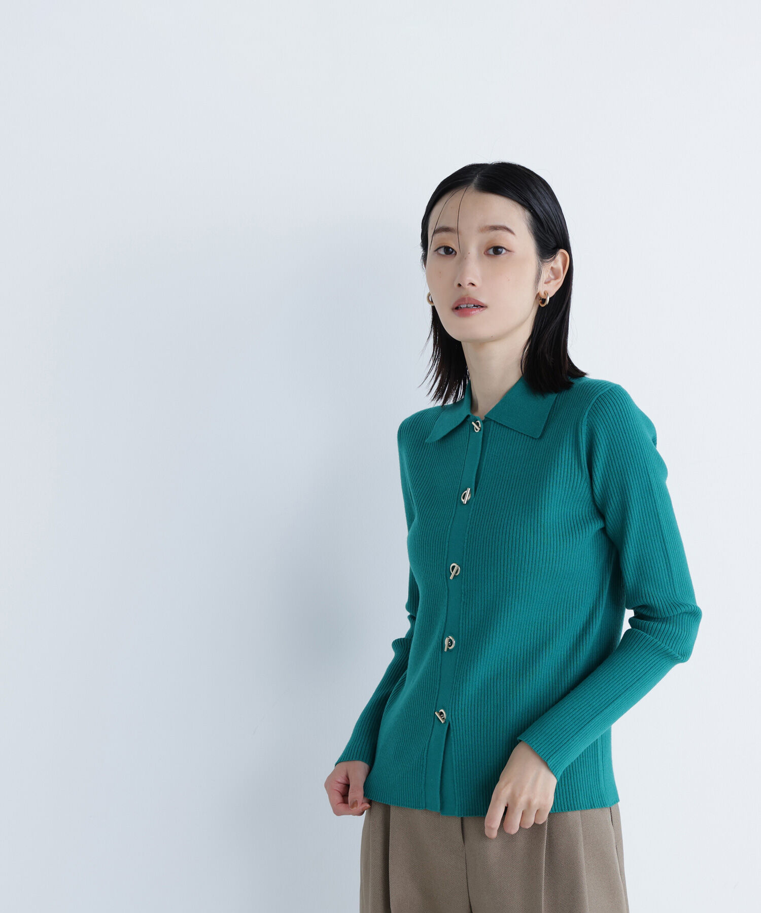  「ハトメボタンポロカラーニット」|ニット・セーター|