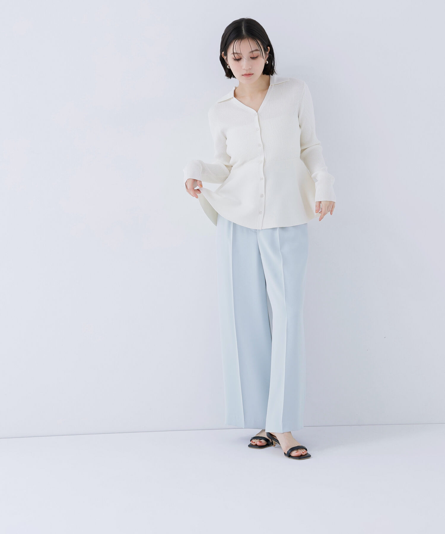  「スキッパーペプラムリブニット」|ニット・セーター|