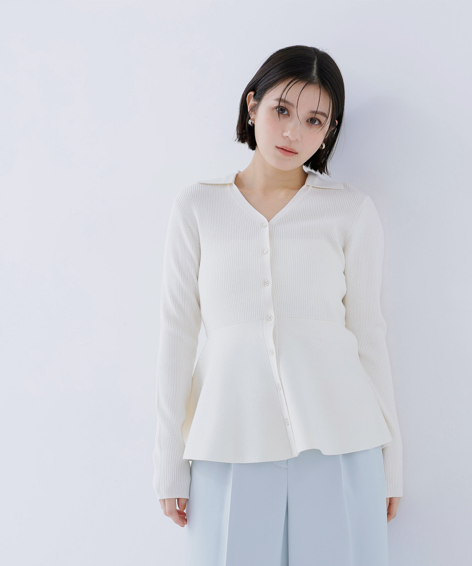  「スキッパーペプラムリブニット」|ニット・セーター|