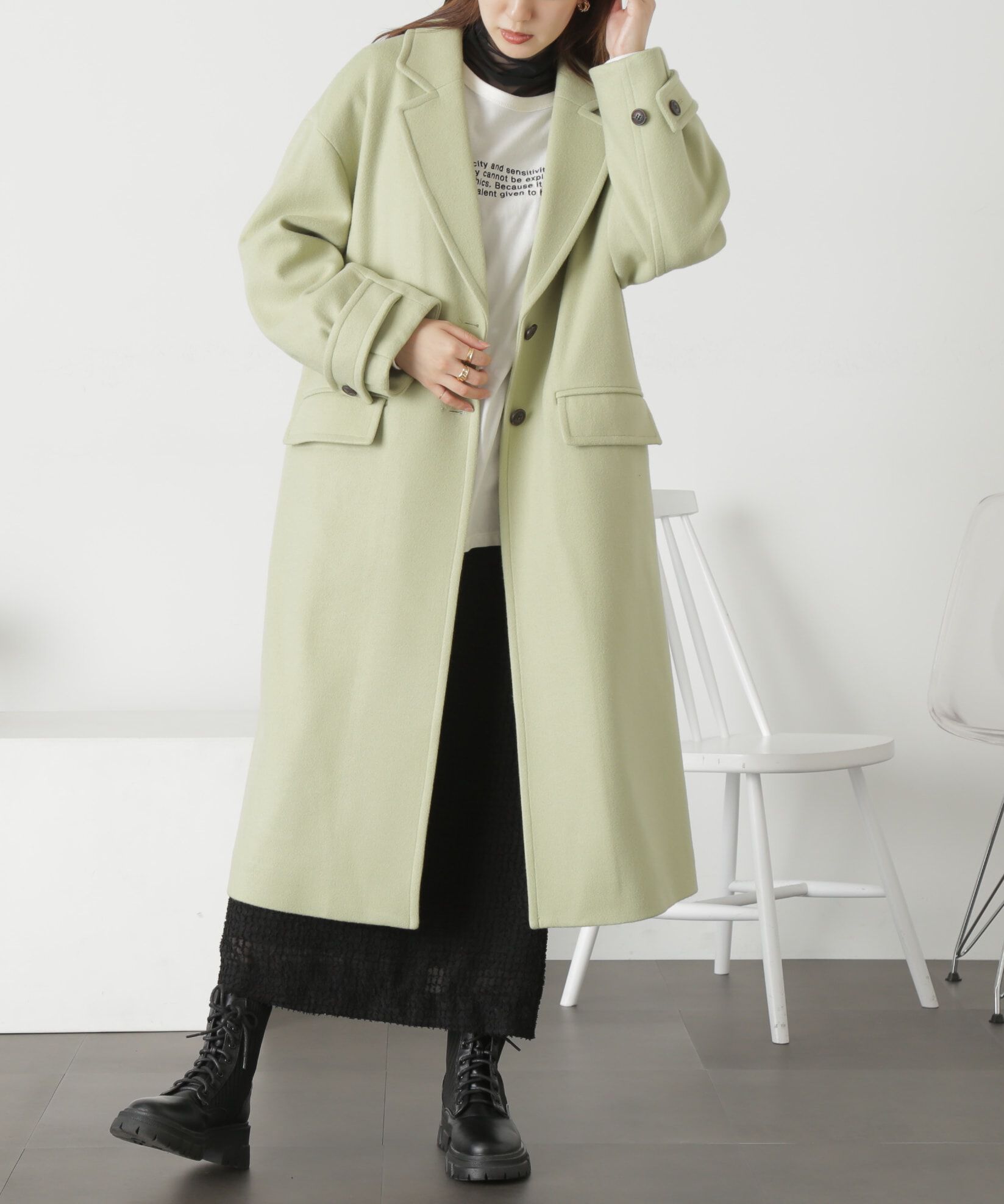  「[低身長サイズ/Sシリーズ]メルトンルーズチェスターロングコート」|その他|