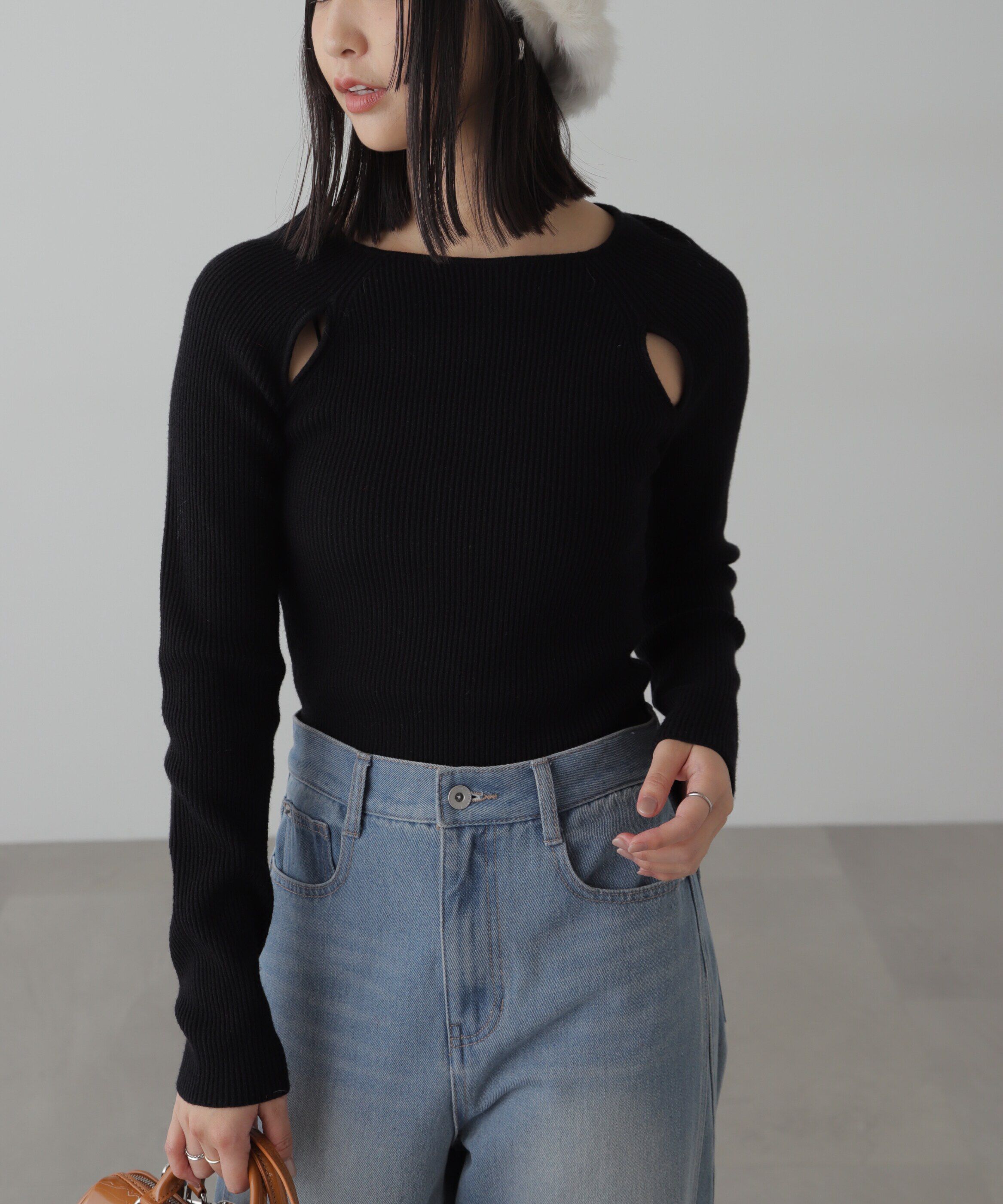  「クルーネックカッティングニット」|ニット・セーター|