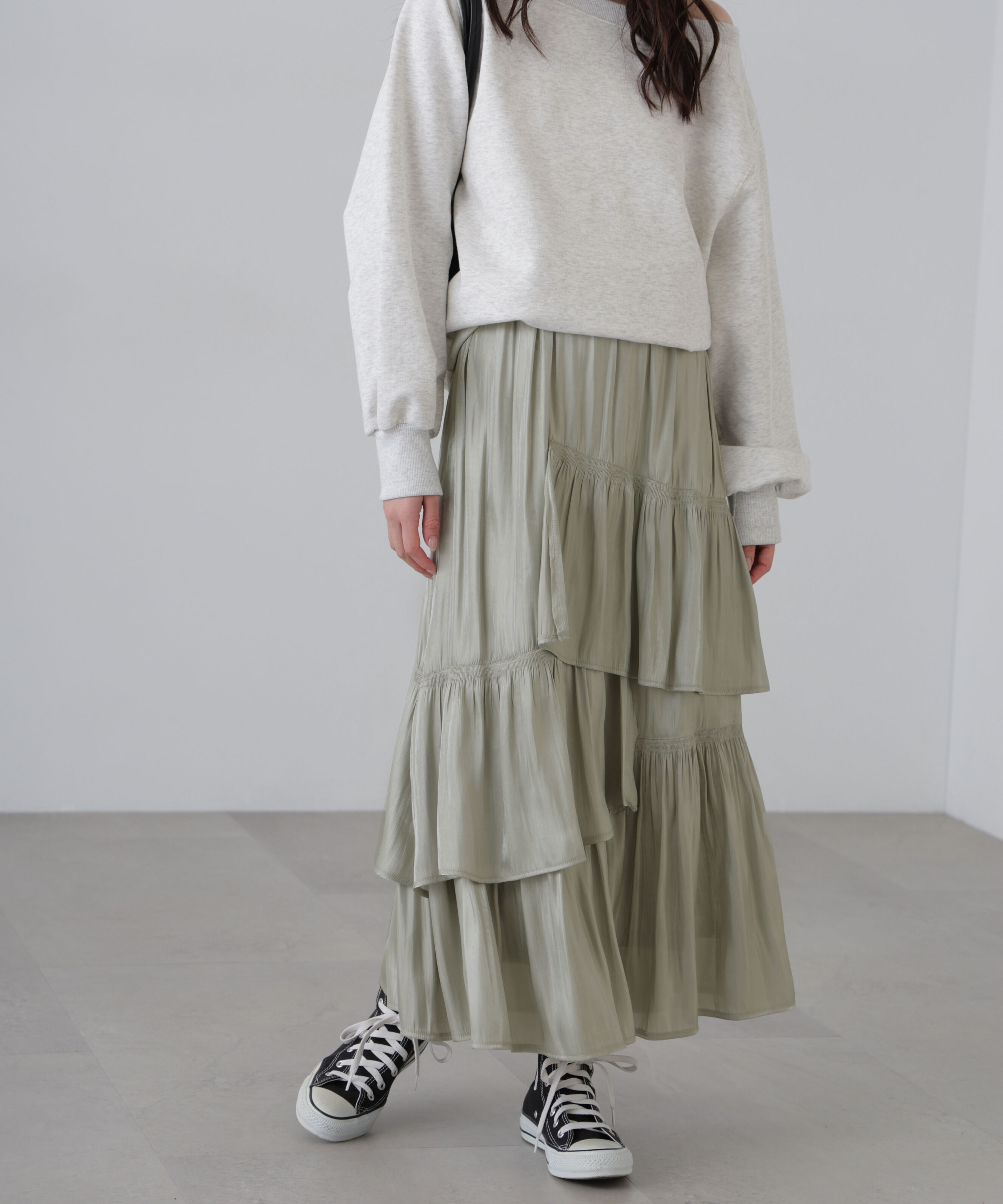  「アシメシャーリングティアードスカート」|スカート|