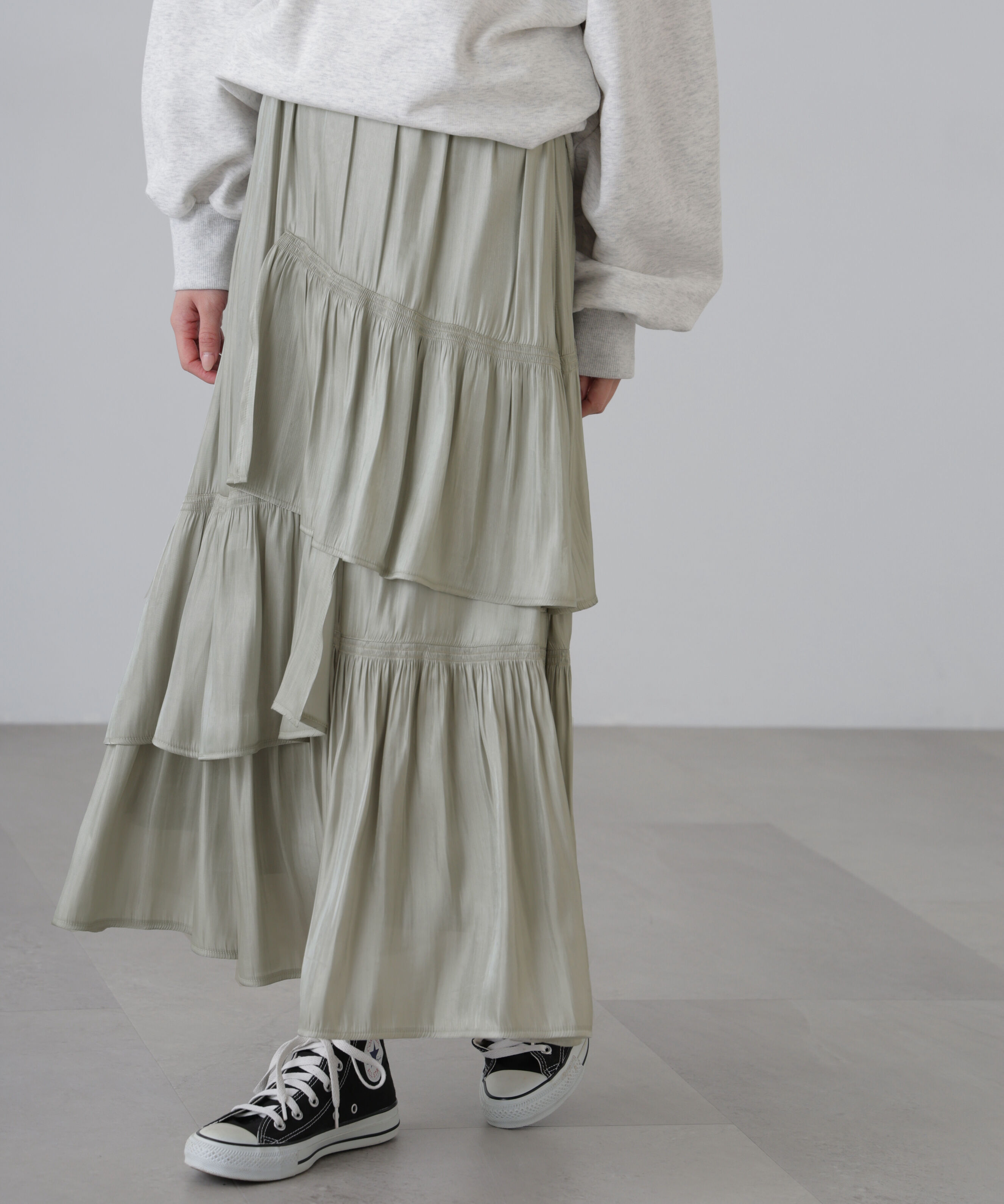  「アシメシャーリングティアードスカート」|スカート|