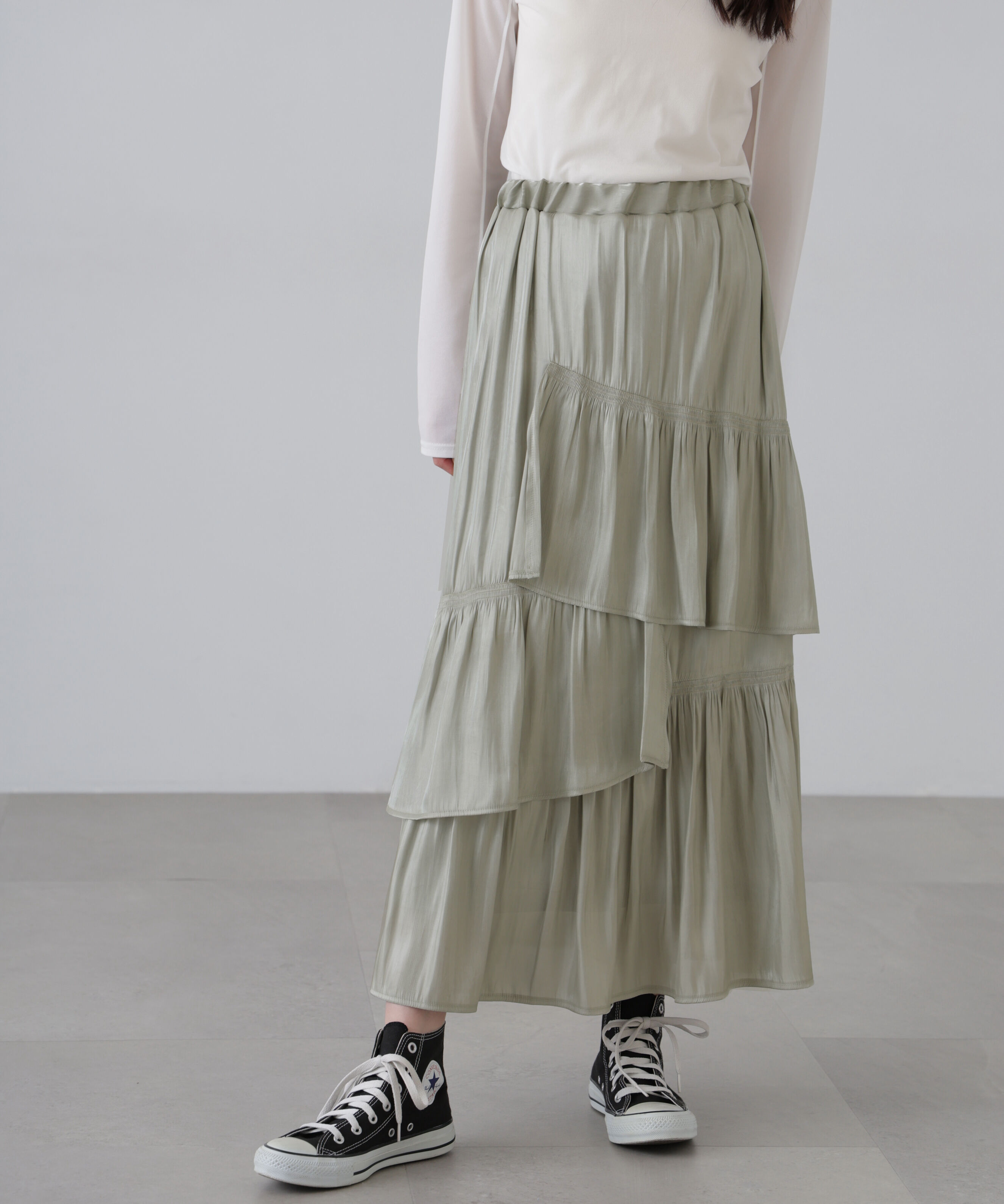  「アシメシャーリングティアードスカート」|スカート|