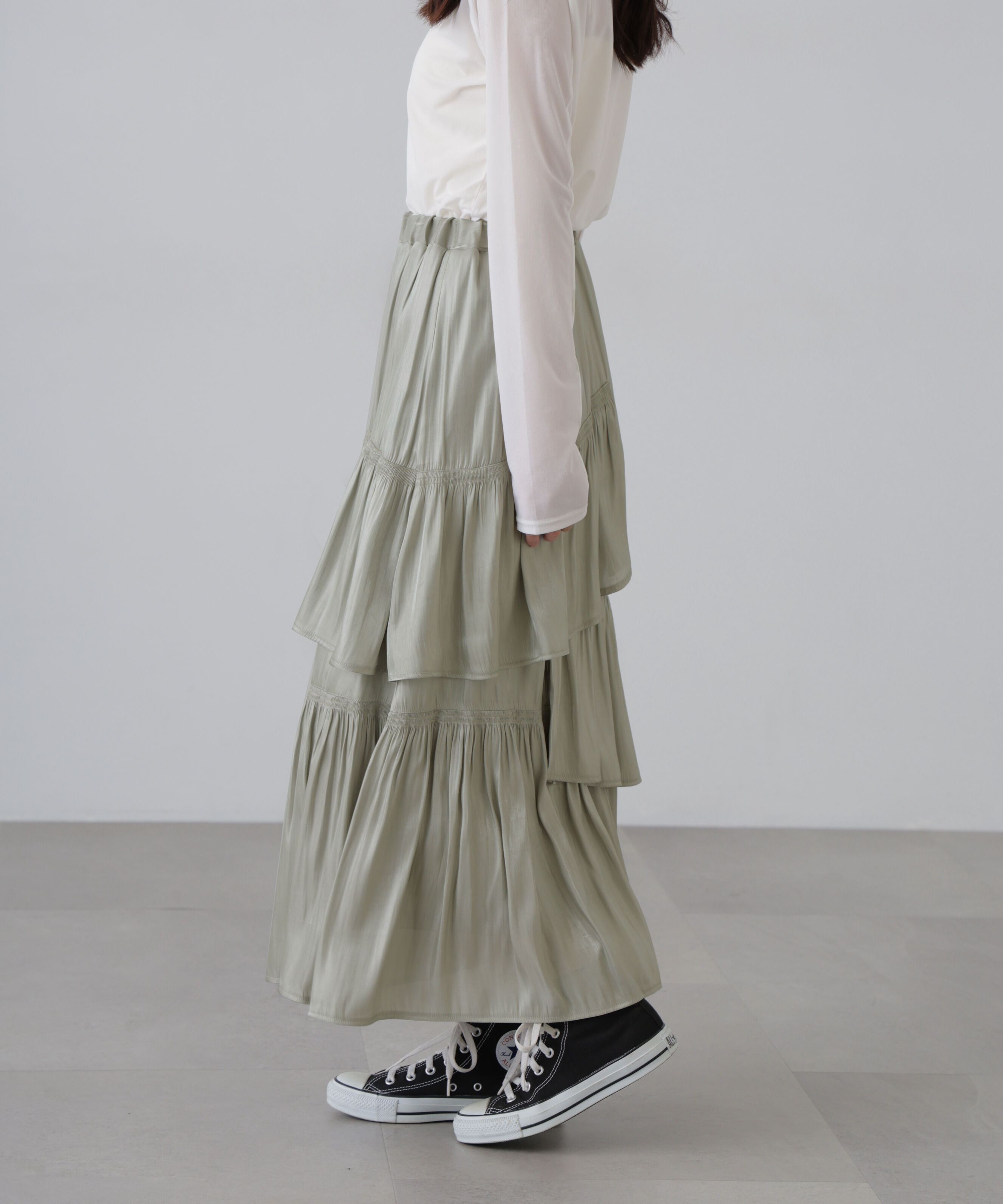 「アシメシャーリングティアードスカート」|スカート|