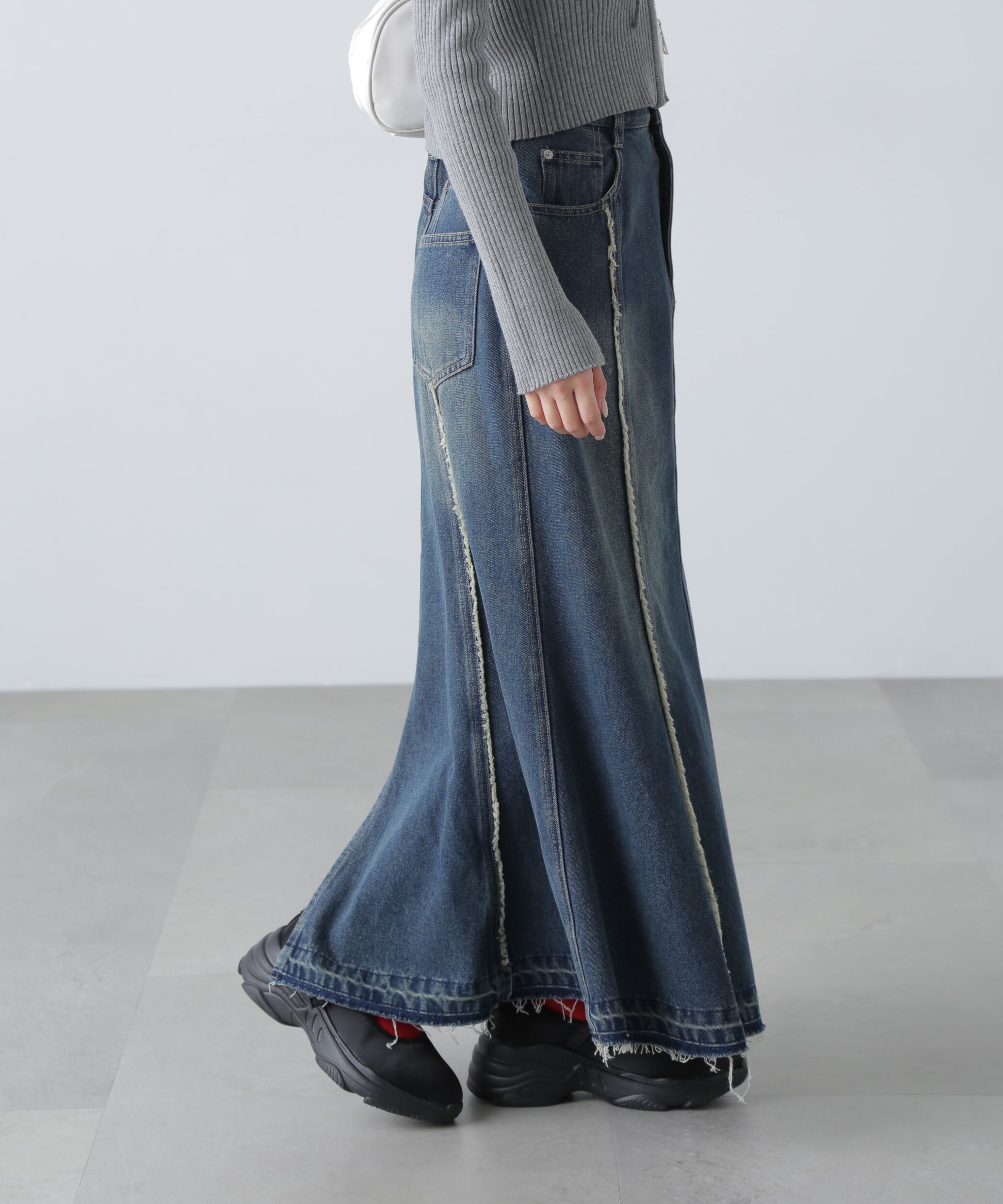  「パネルフリンジマーメイドデニムスカート」|スカート|