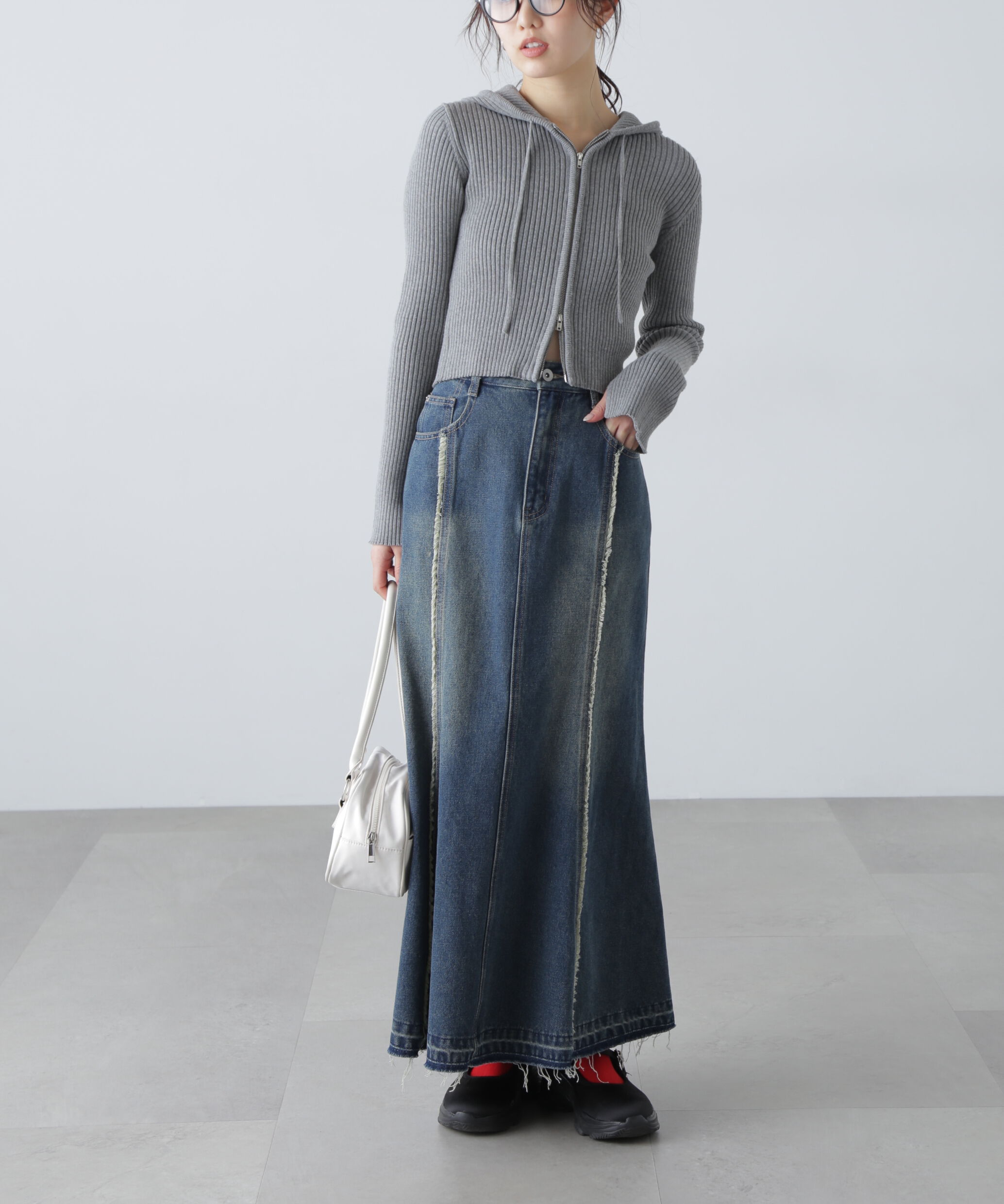 「パネルフリンジマーメイドデニムスカート」|スカート|