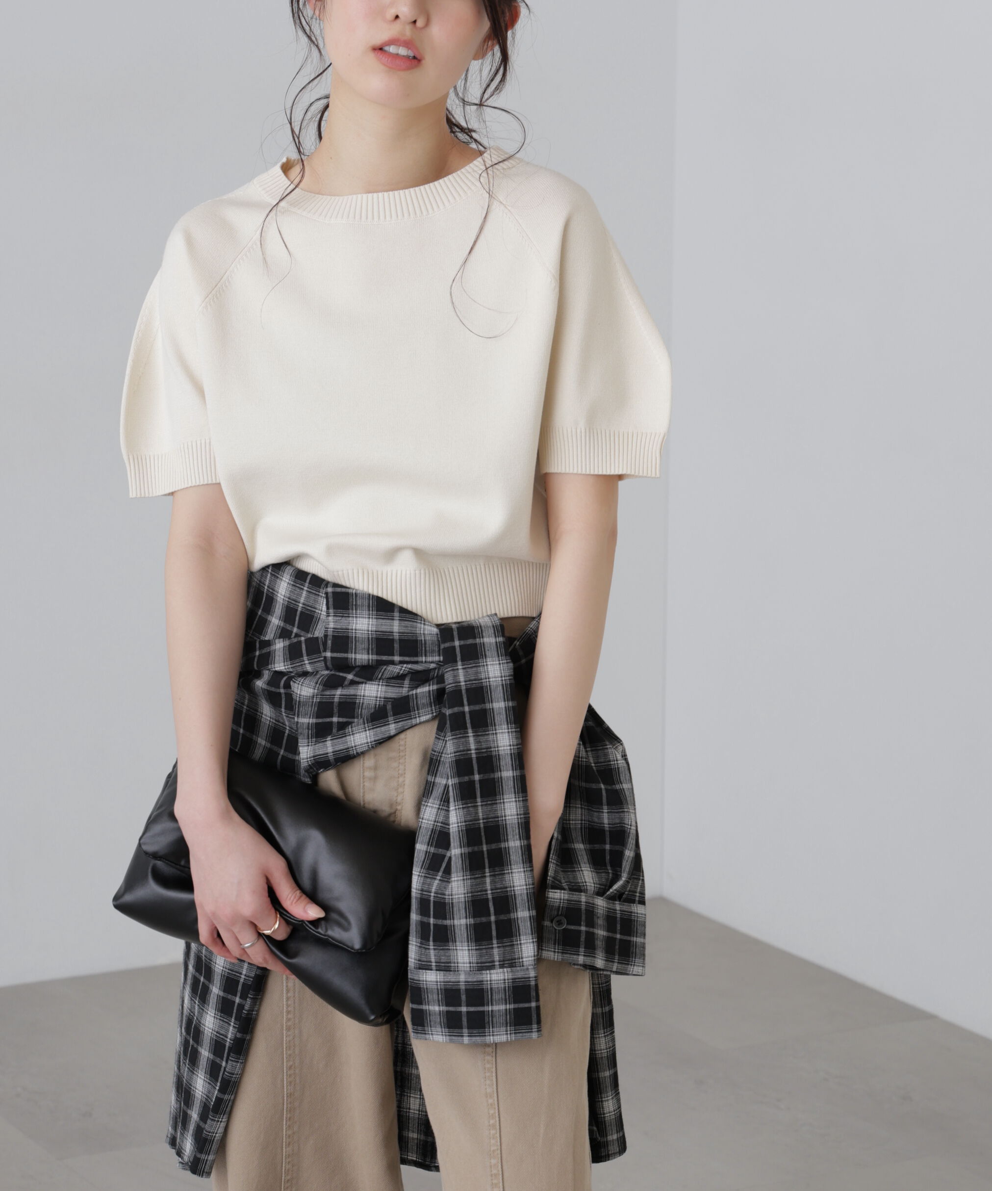  「〈洗える〉マシンウォッシャブルパフスリーブ半袖ニット」|ニット・セーター|