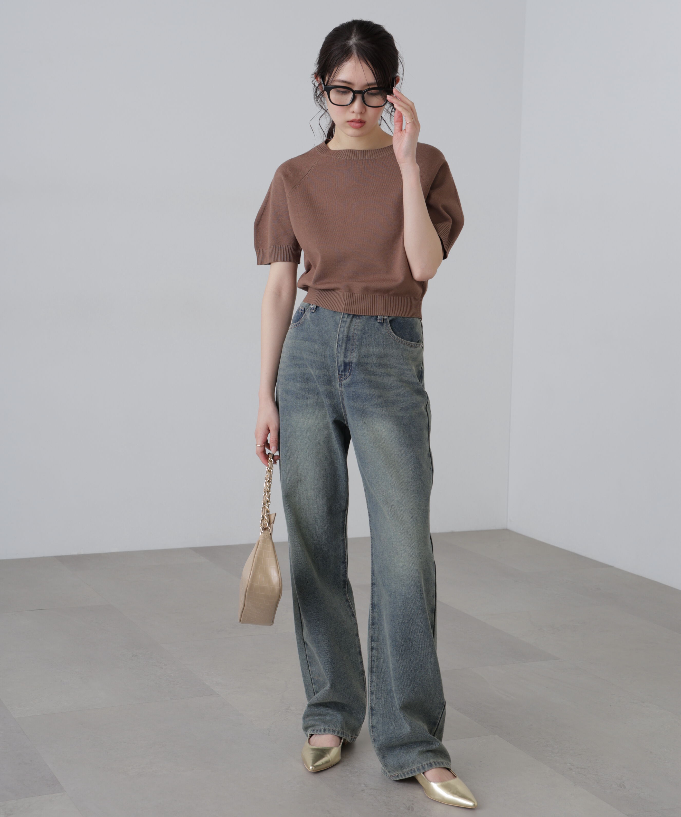  「〈洗える〉マシンウォッシャブルパフスリーブ半袖ニット」|ニット・セーター|