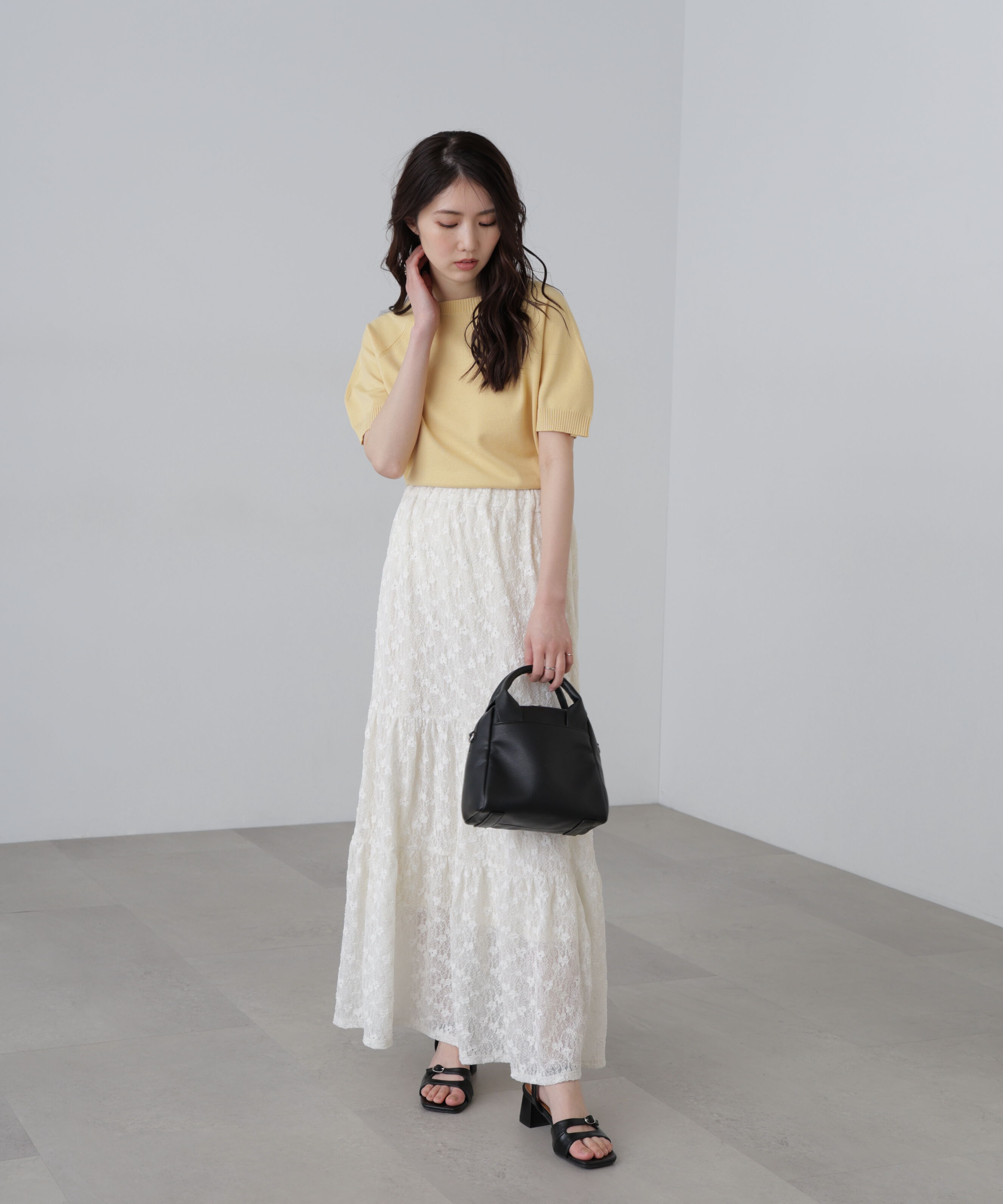  「〈洗える〉マシンウォッシャブルパフスリーブ半袖ニット」|ニット・セーター|