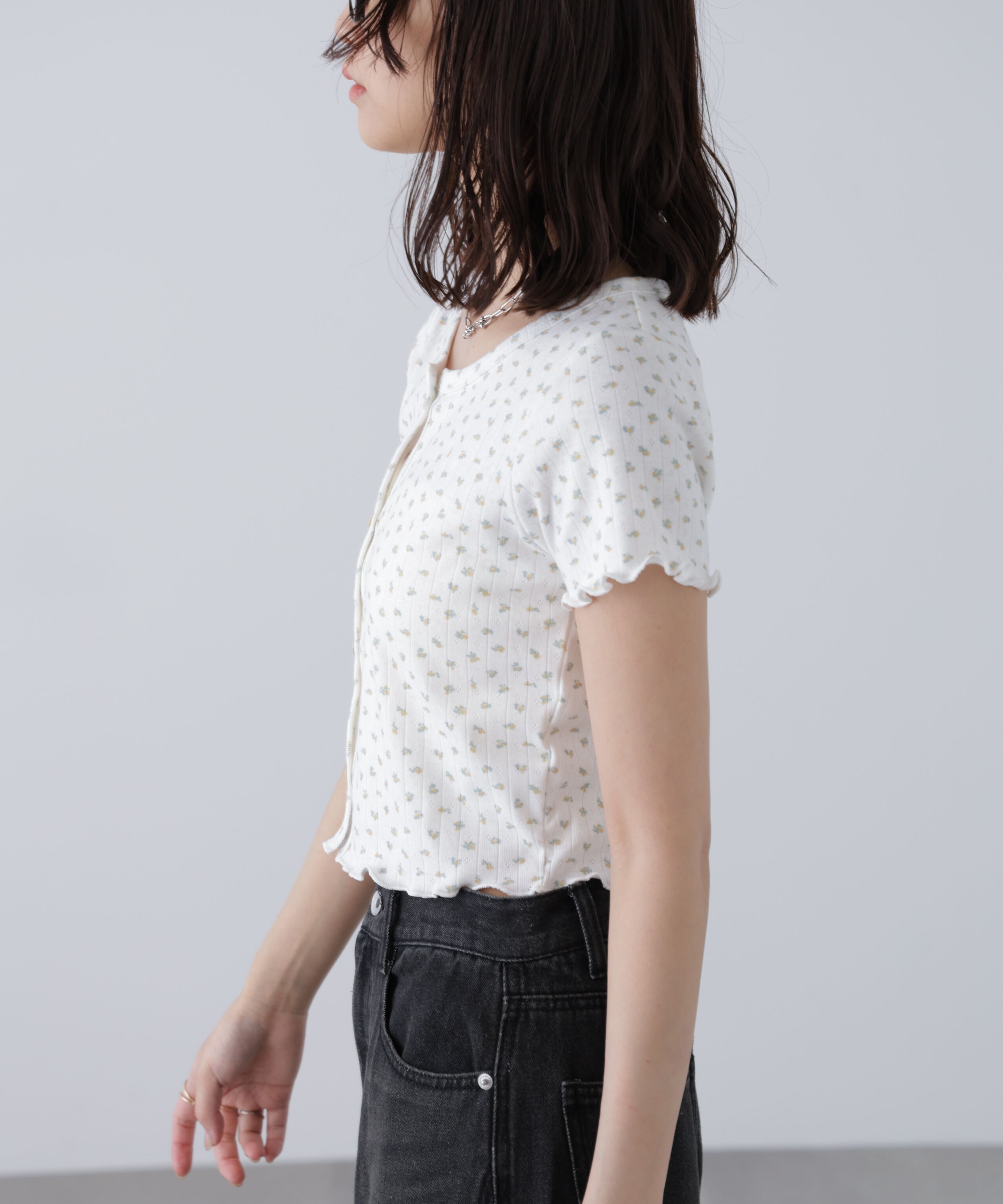  「花柄テレコカーディガン」|Tシャツ・カットソー|