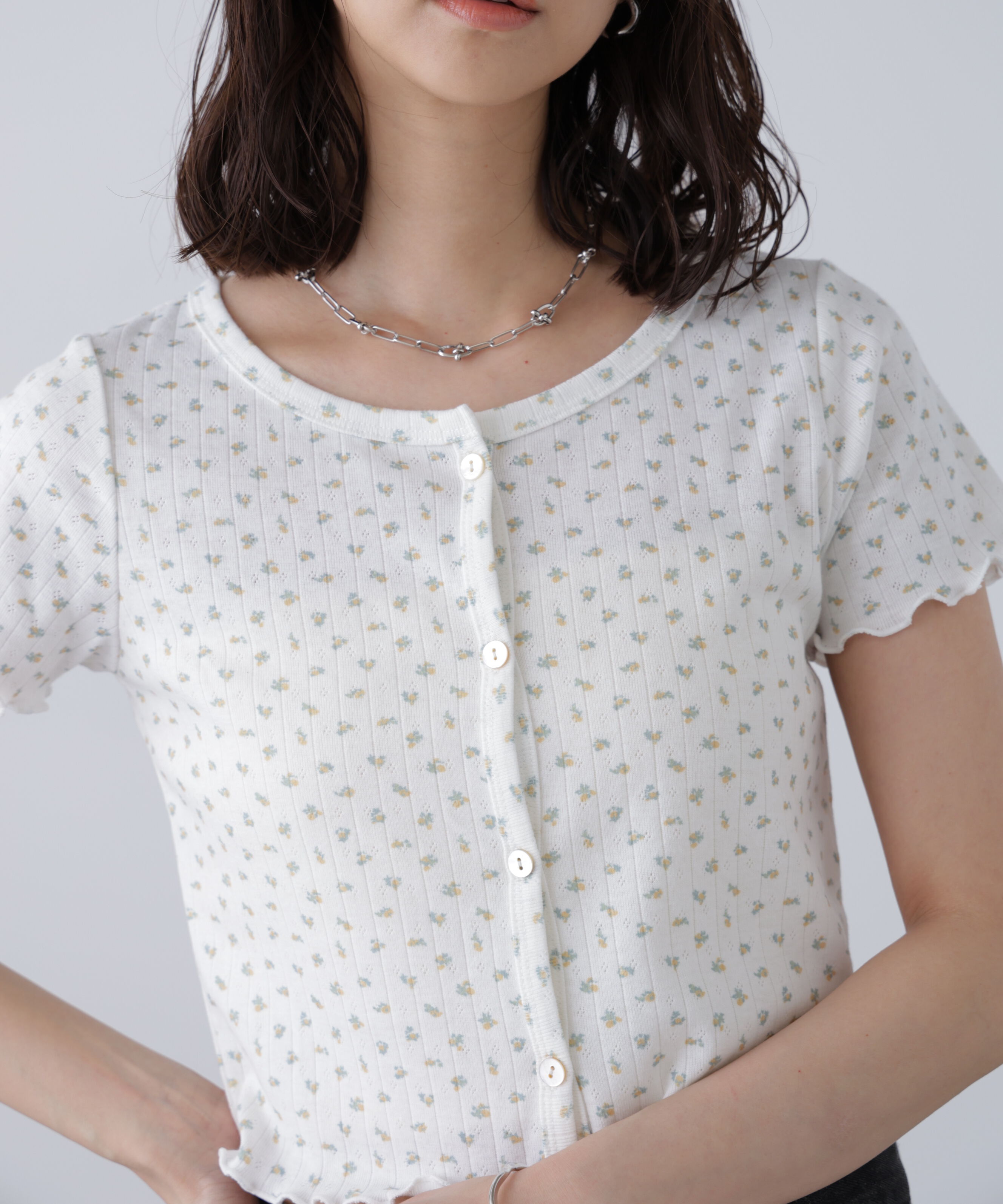  「花柄テレコカーディガン」|Tシャツ・カットソー|