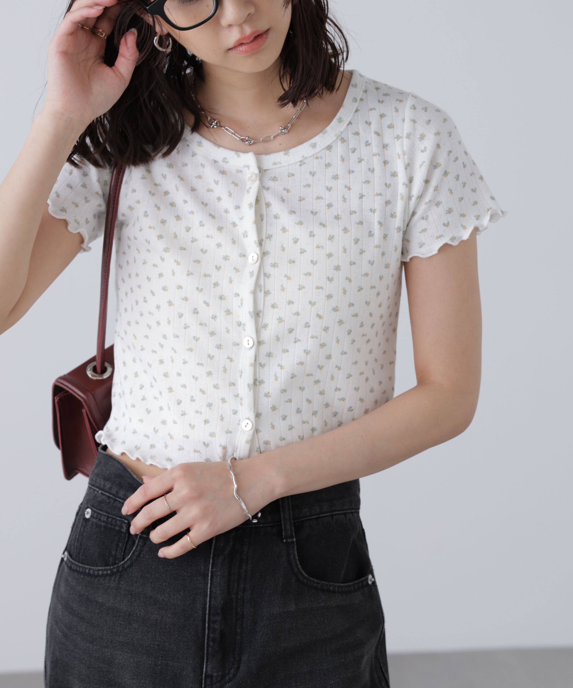  「花柄テレコカーディガン」|Tシャツ・カットソー|