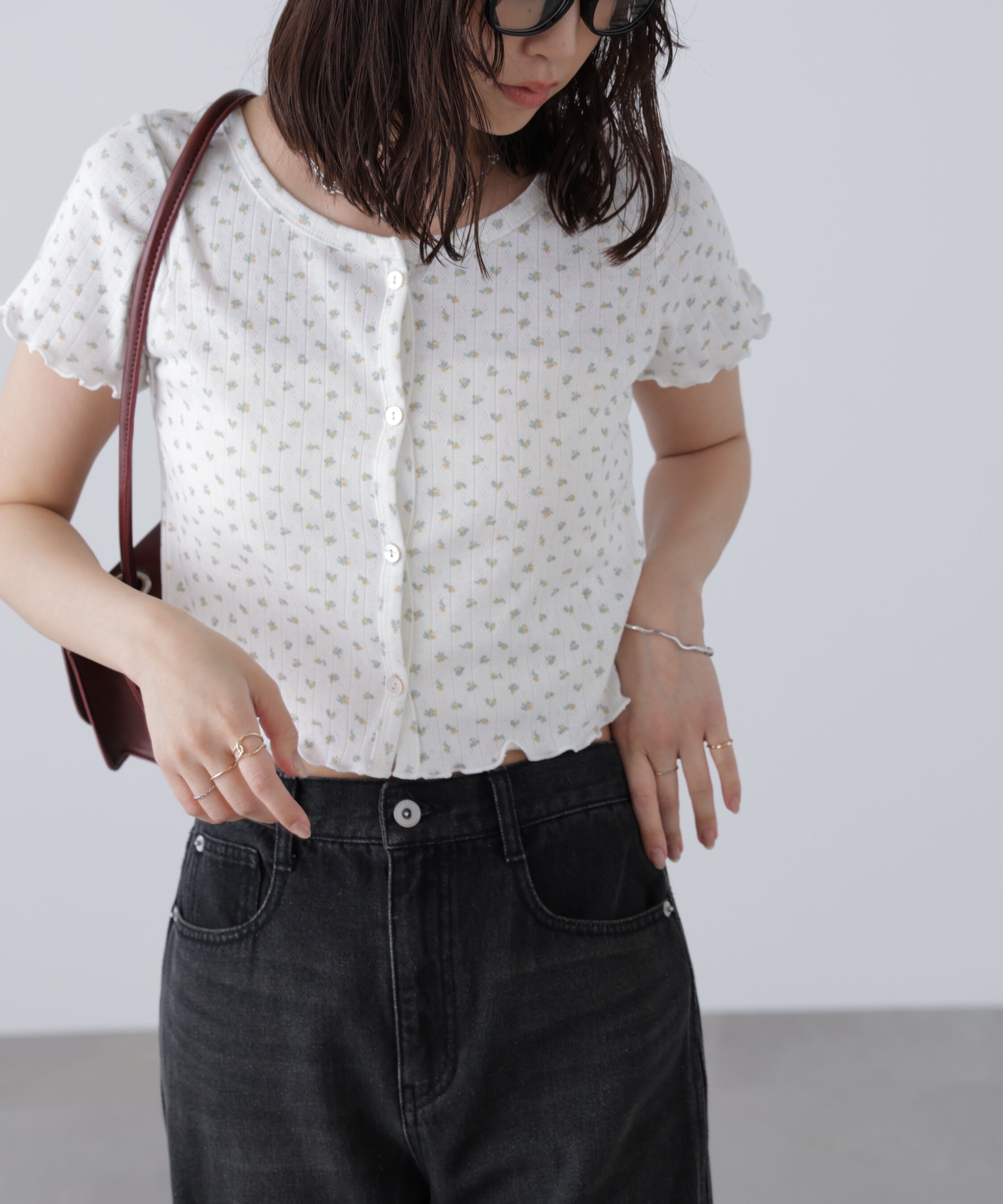  「花柄テレコカーディガン」|Tシャツ・カットソー|