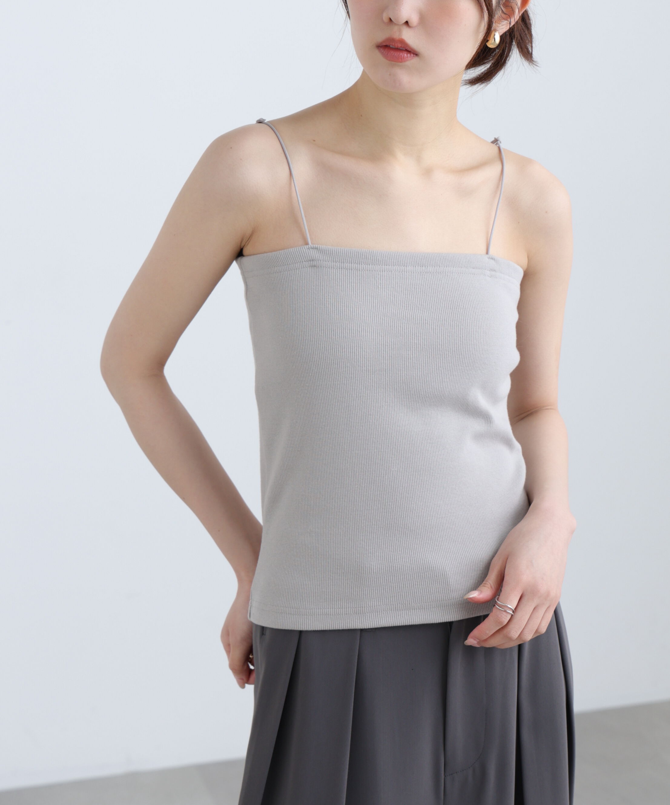 「[接触冷感][UV加工]カップ付きベアキャミソール」|Tシャツ・カットソー|グレー