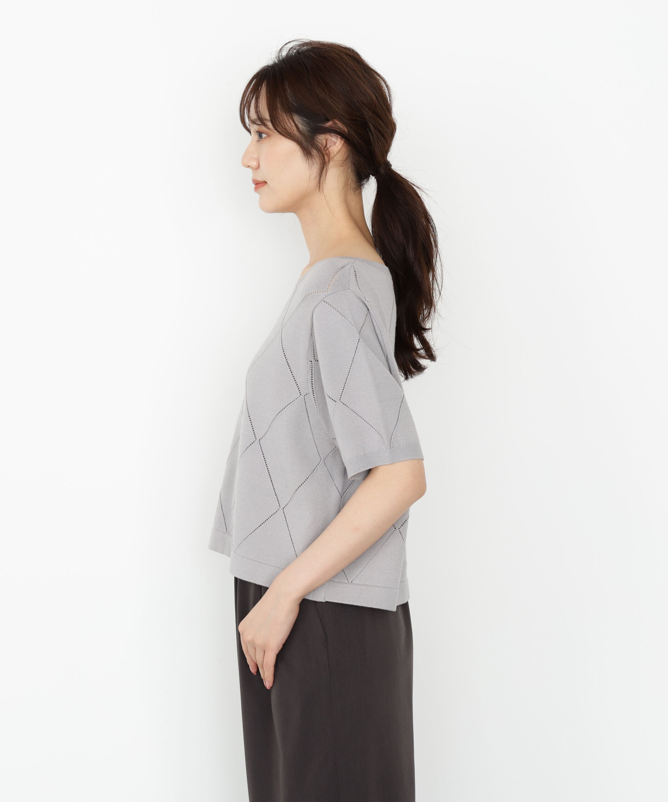 PROPORTION BODY DRESSING「＜ハンドウォッシャブル＞ダイヤ柄半袖ニット 25AW」|ニット・セーター|