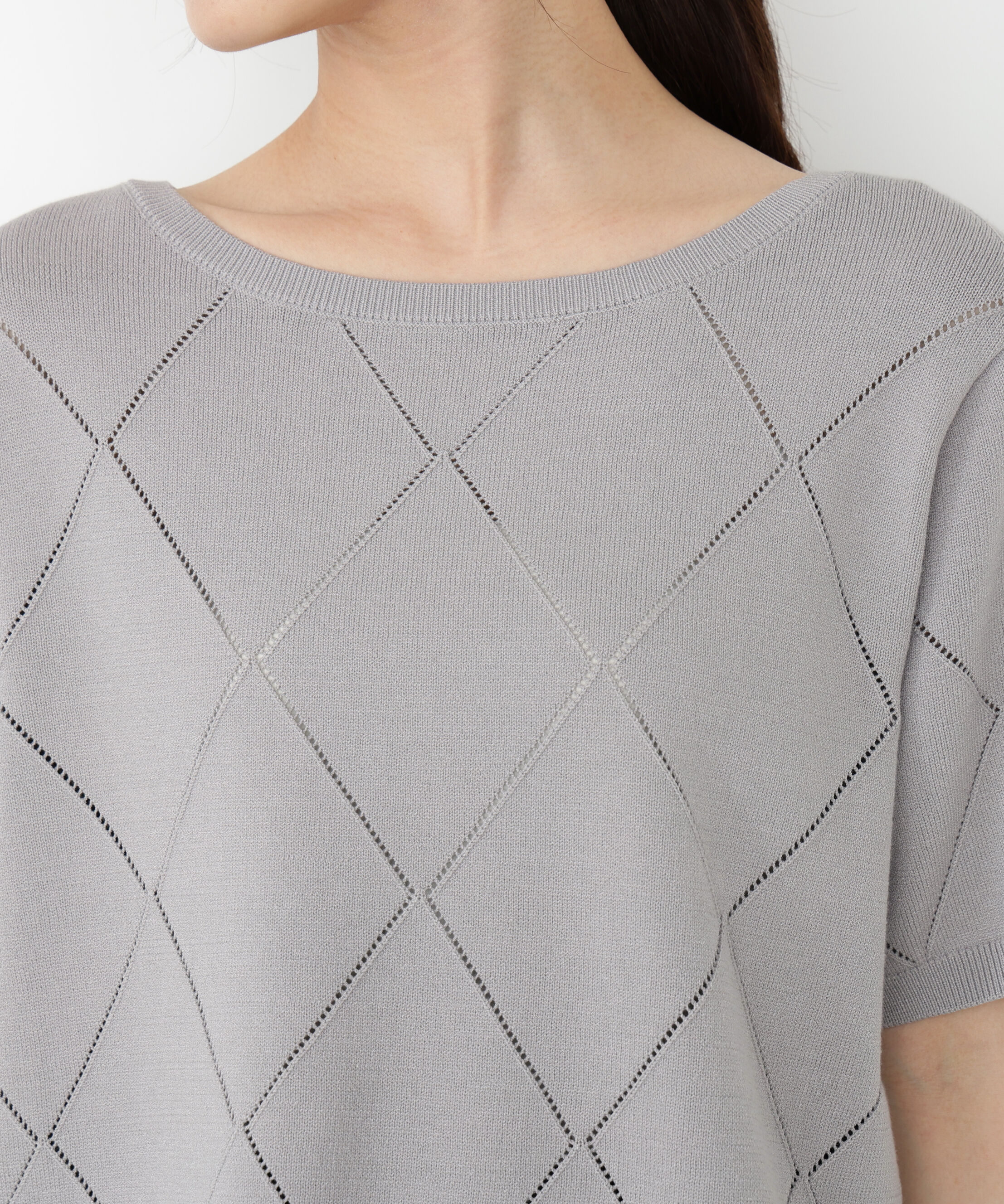 PROPORTION BODY DRESSING「＜ハンドウォッシャブル＞ダイヤ柄半袖ニット 25AW」|ニット・セーター|