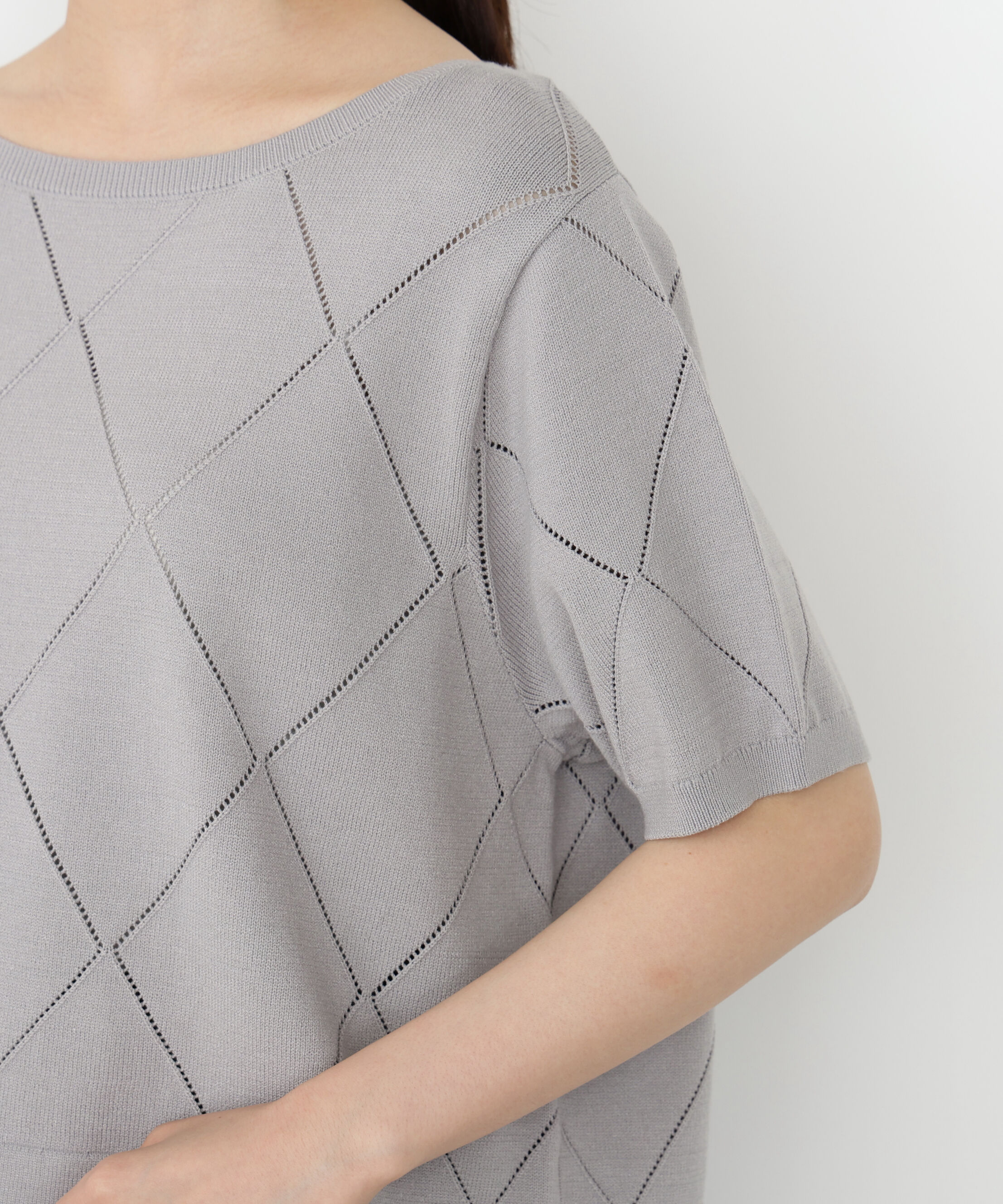 PROPORTION BODY DRESSING「＜ハンドウォッシャブル＞ダイヤ柄半袖ニット 25AW」|ニット・セーター|