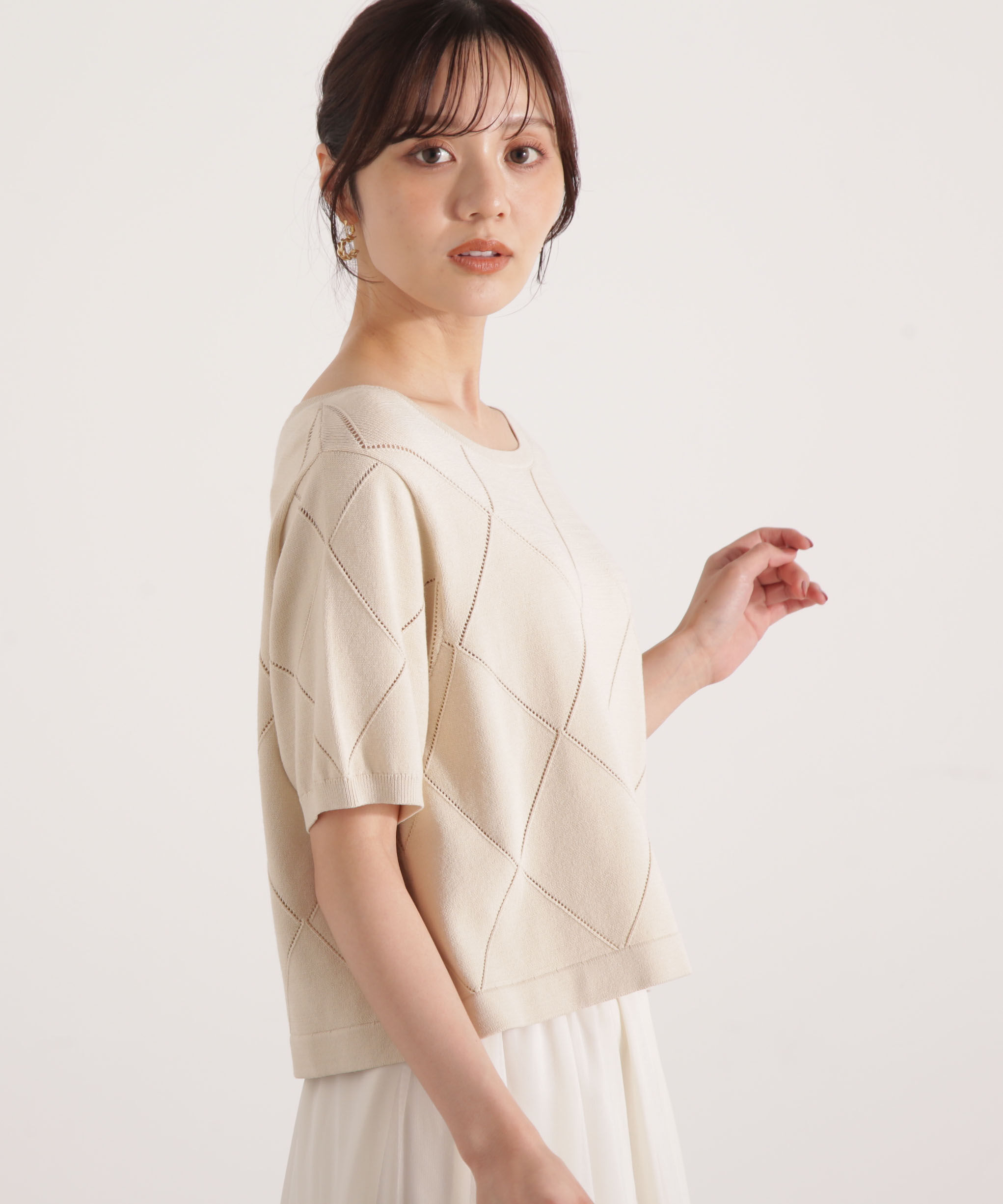 PROPORTION BODY DRESSING「＜ハンドウォッシャブル＞ダイヤ柄半袖ニット 25AW」|ニット・セーター|