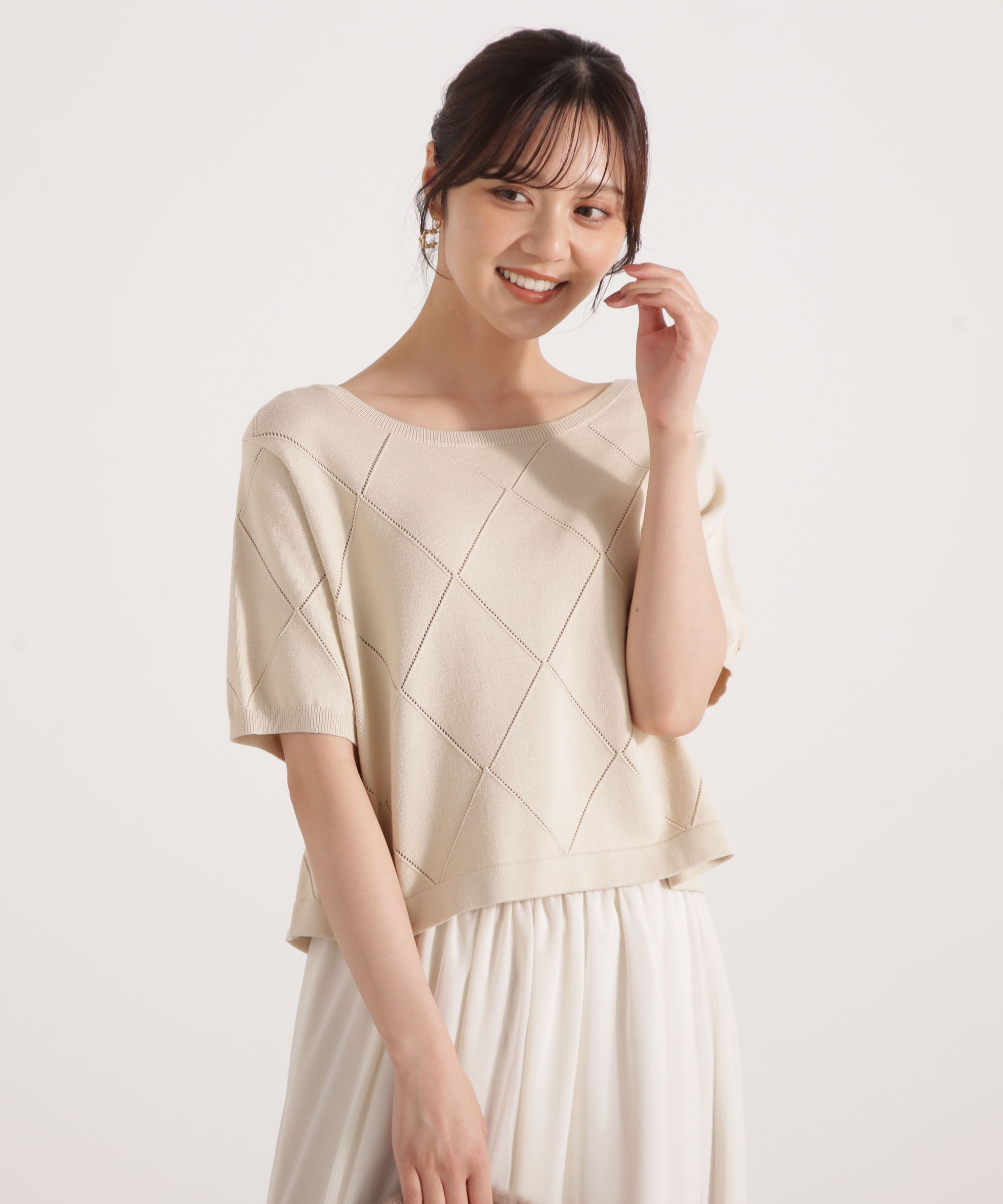 PROPORTION BODY DRESSING「＜ハンドウォッシャブル＞ダイヤ柄半袖ニット 25AW」|ニット・セーター|