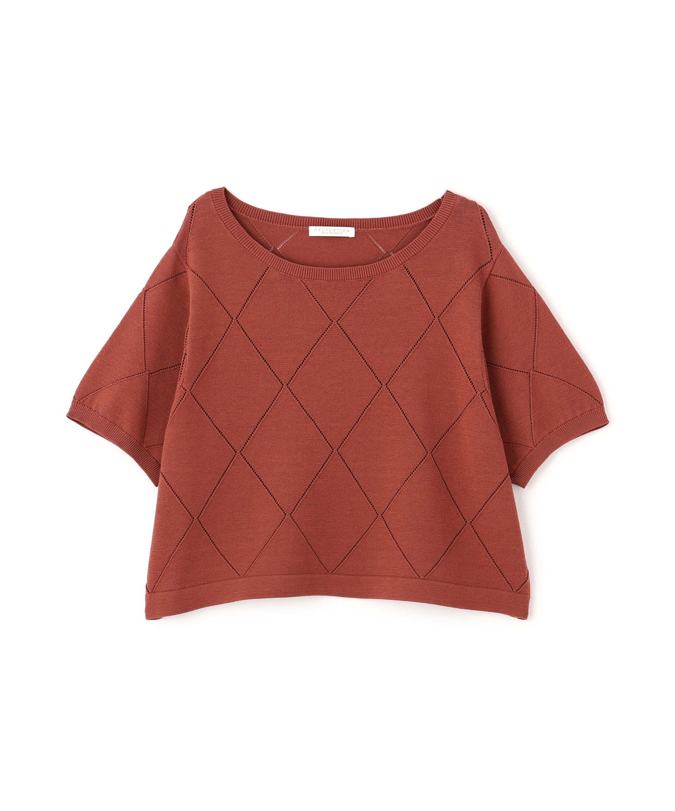 PROPORTION BODY DRESSING「＜ハンドウォッシャブル＞ダイヤ柄半袖ニット 25AW」|ニット・セーター|