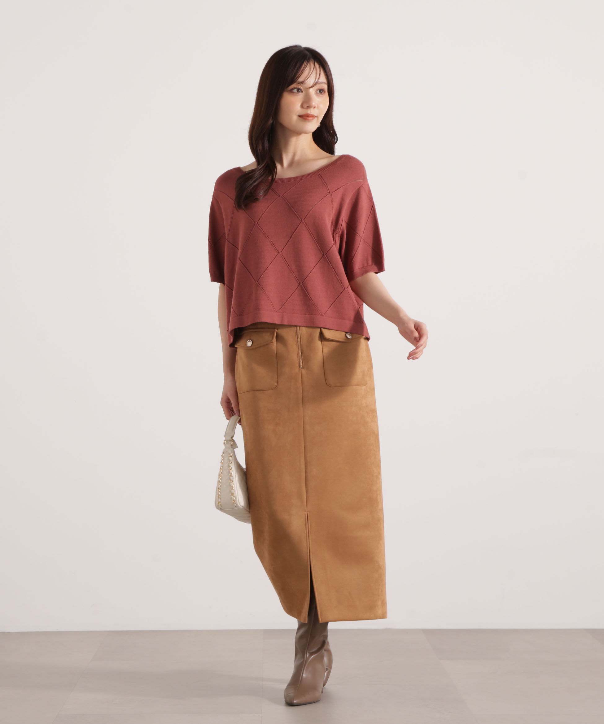 PROPORTION BODY DRESSING「＜ハンドウォッシャブル＞ダイヤ柄半袖ニット 25AW」|ニット・セーター|