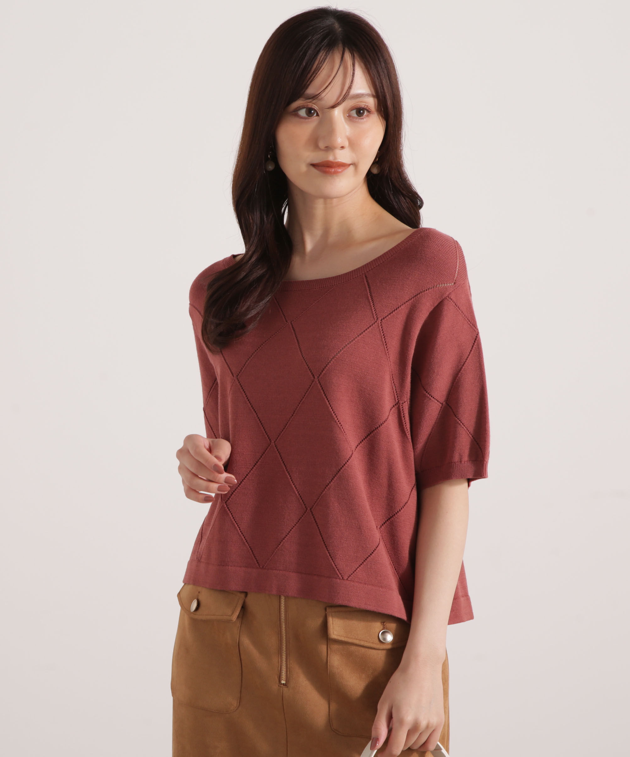 PROPORTION BODY DRESSING「＜ハンドウォッシャブル＞ダイヤ柄半袖ニット 25AW」|ニット・セーター|