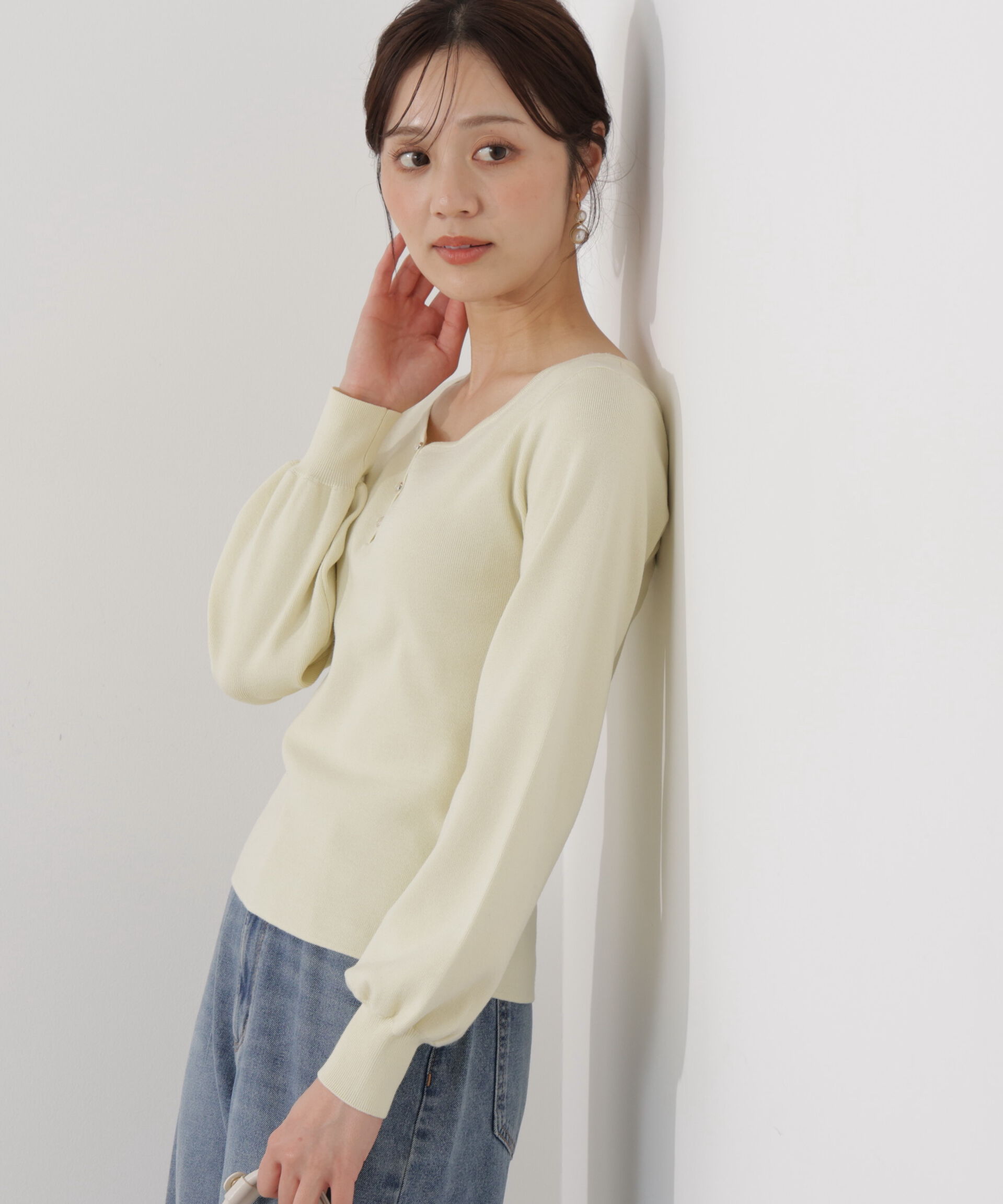 PROPORTION BODY DRESSING「＜ウォッシャブル/UV＞釦付きハートネック総針ニット」|ニット・セーター|