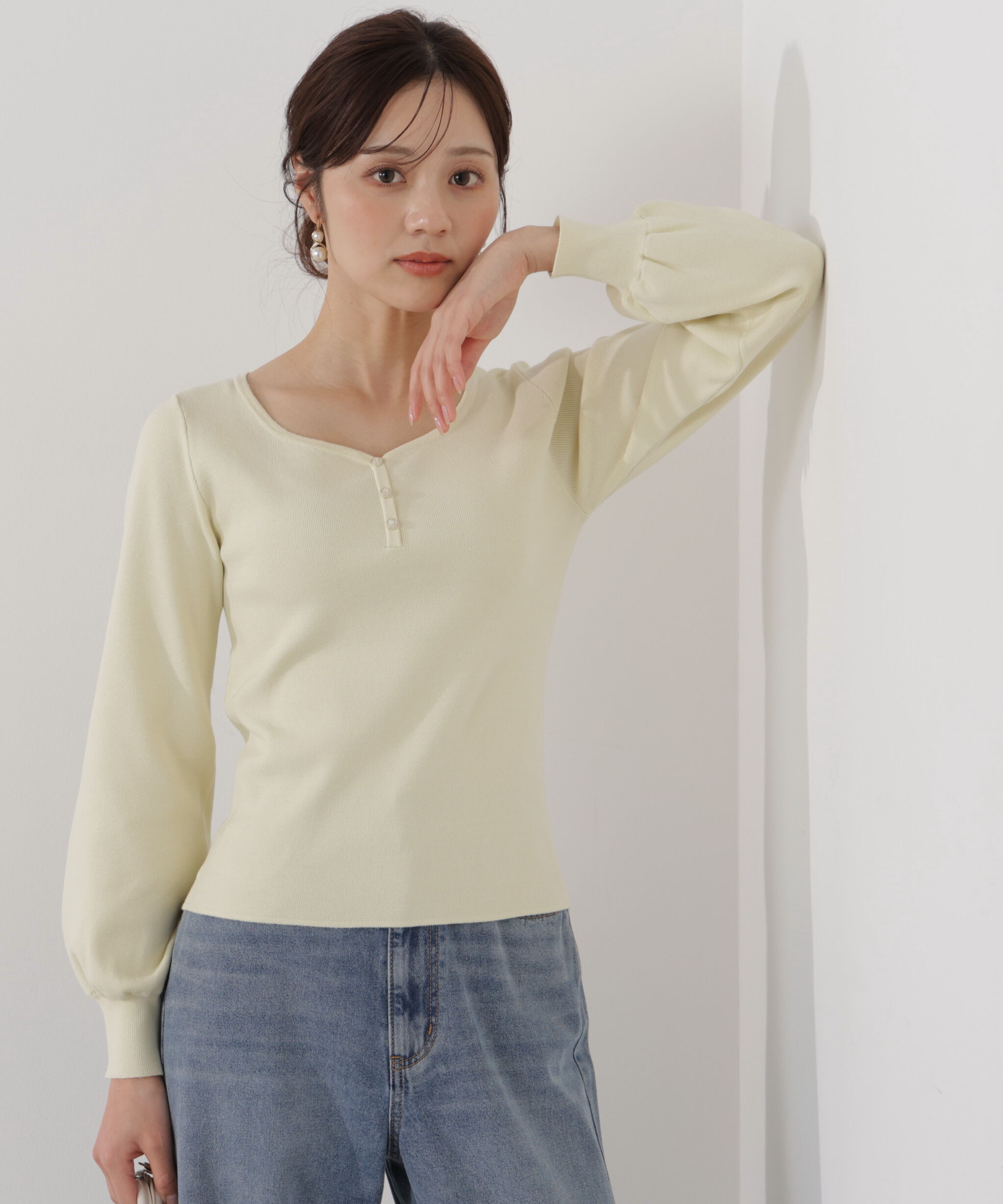 PROPORTION BODY DRESSING「＜ウォッシャブル/UV＞釦付きハートネック総針ニット」|ニット・セーター|