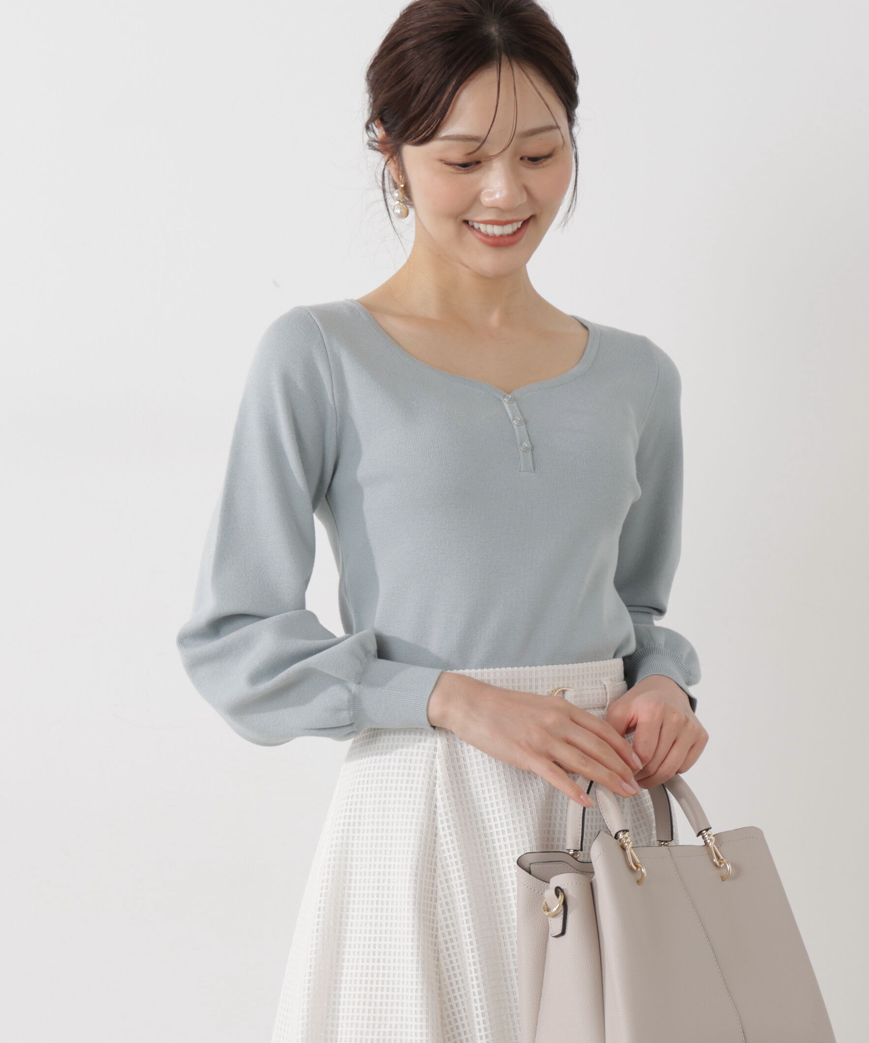 PROPORTION BODY DRESSING「＜ウォッシャブル/UV＞釦付きハートネック総針ニット」|ニット・セーター|ミント