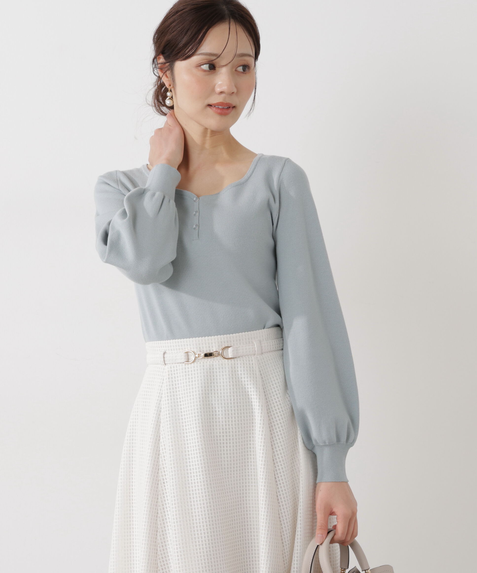 PROPORTION BODY DRESSING「＜ウォッシャブル/UV＞釦付きハートネック総針ニット」|ニット・セーター|