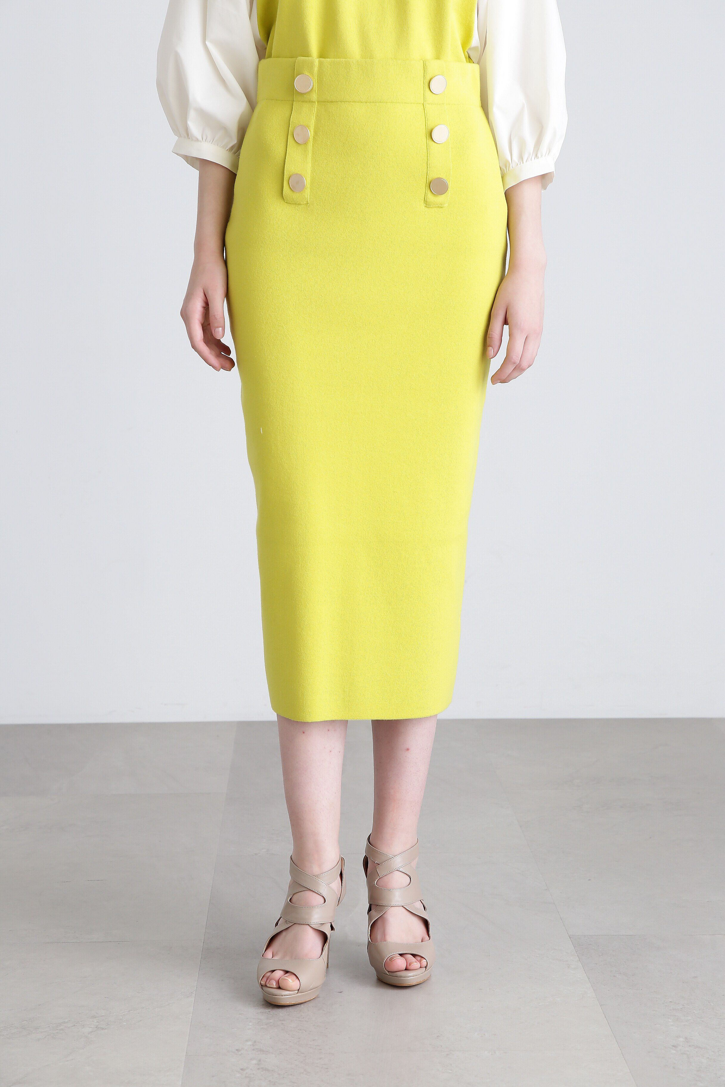  「◆メタル釦ニットスカート」|スカート|イエロー&times;エク