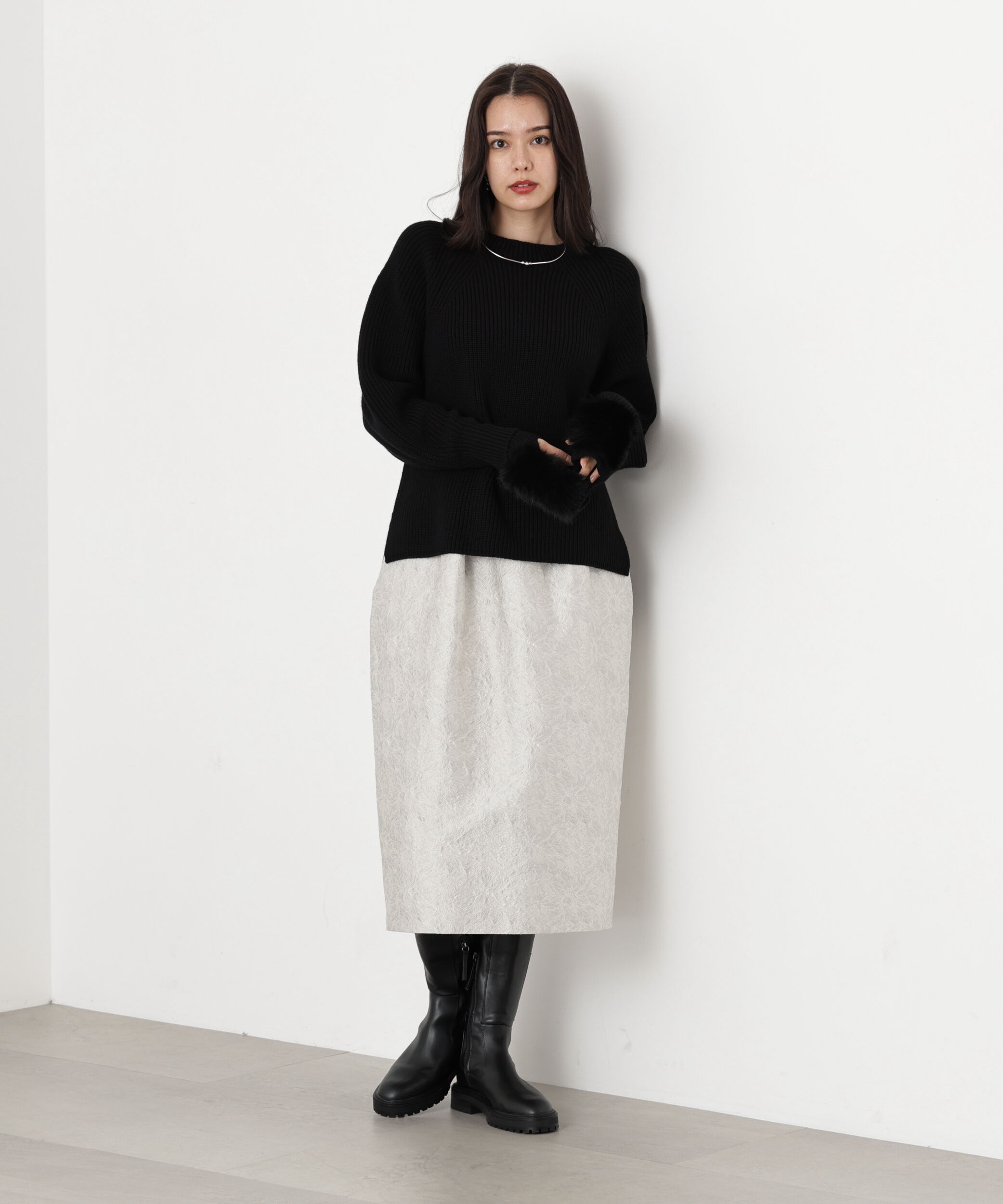  「◆ファーグローブ付き畦ニットプルオーバー」|ニット・セーター|