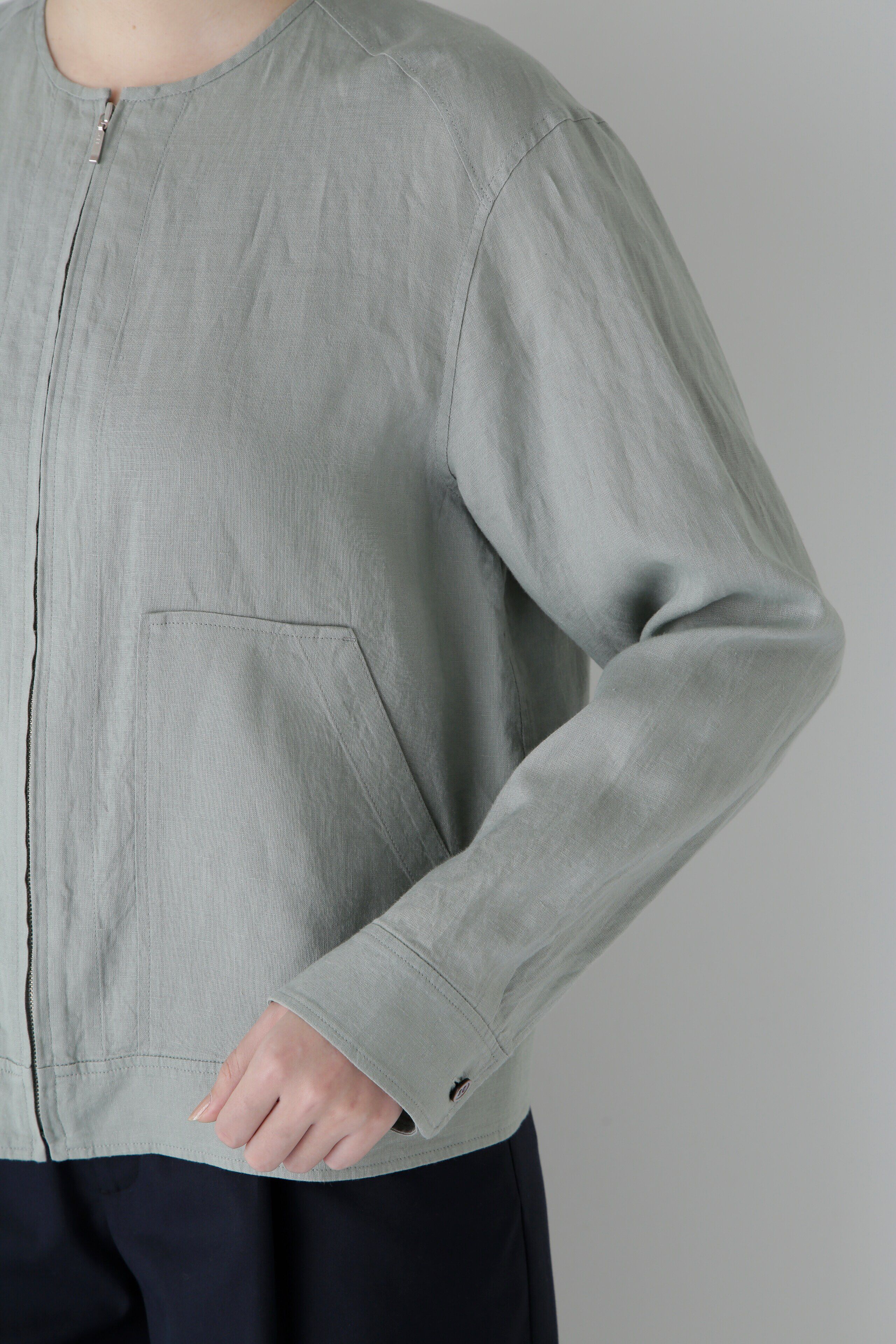  「◆ハードマンリネンノーカラージップブルゾン」|ブルゾン・スタジャン|