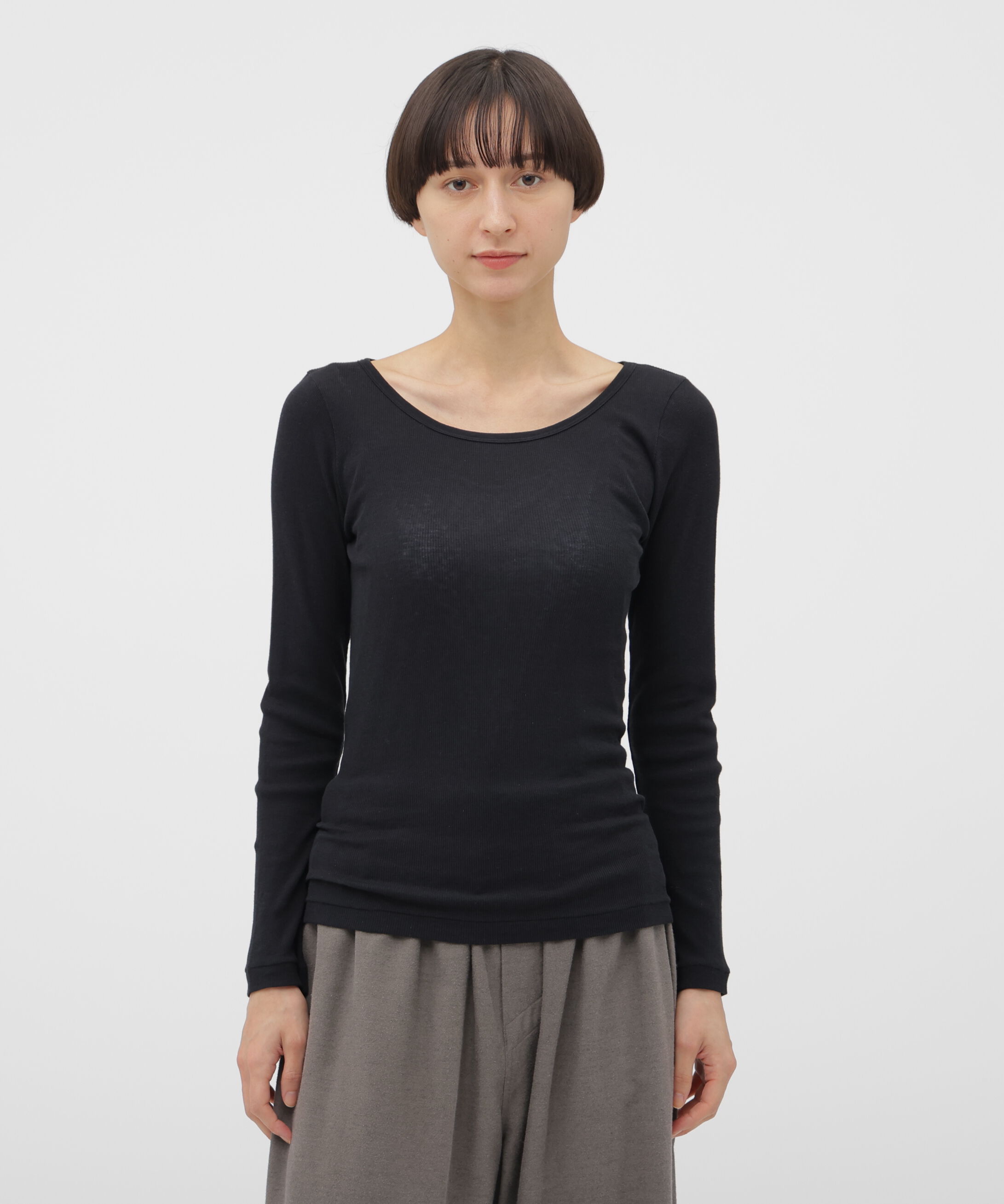 MARGARET HOWELL HOUSEHOLDGOODS「COTTON SILK RIB TOP」|Tシャツ・カットソー|BLACK