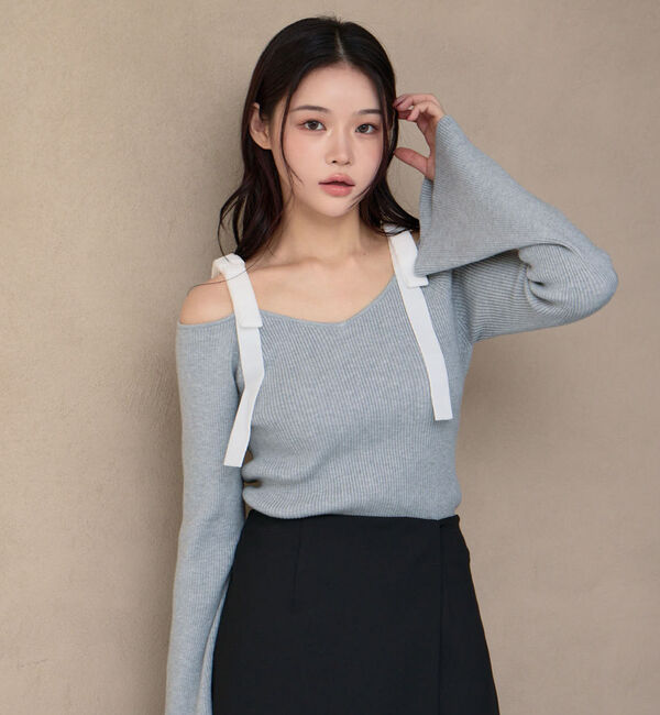 archives「ベロア肩リボンオフショルニットプルオーバー」|ニット・セーター|