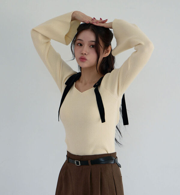 archives「ベロア肩リボンオフショルニットプルオーバー」|ニット・セーター|