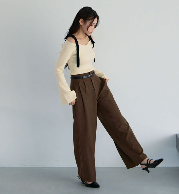 archives「ベロア肩リボンオフショルニットプルオーバー」|ニット・セーター|