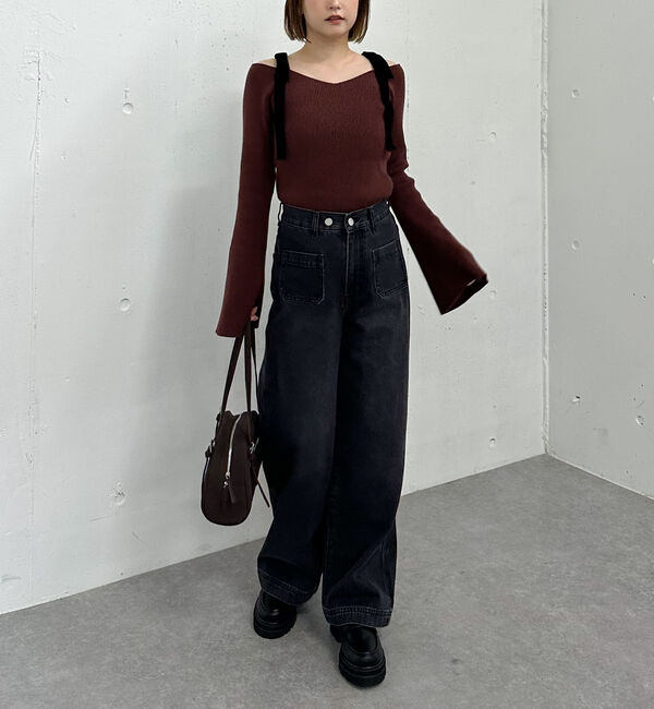 archives「ベロア肩リボンオフショルニットプルオーバー」|ニット・セーター|