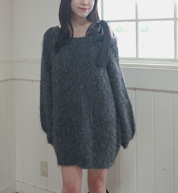archives「２ｗａｙ肩リボンニットチュニック」|ニット・セーター|CHARCOAL GRAY
