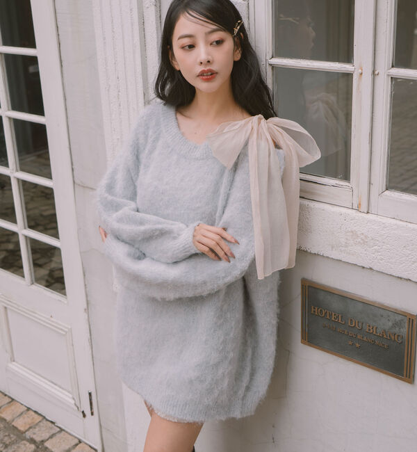 archives「２ｗａｙ肩リボンニットチュニック」|ニット・セーター|